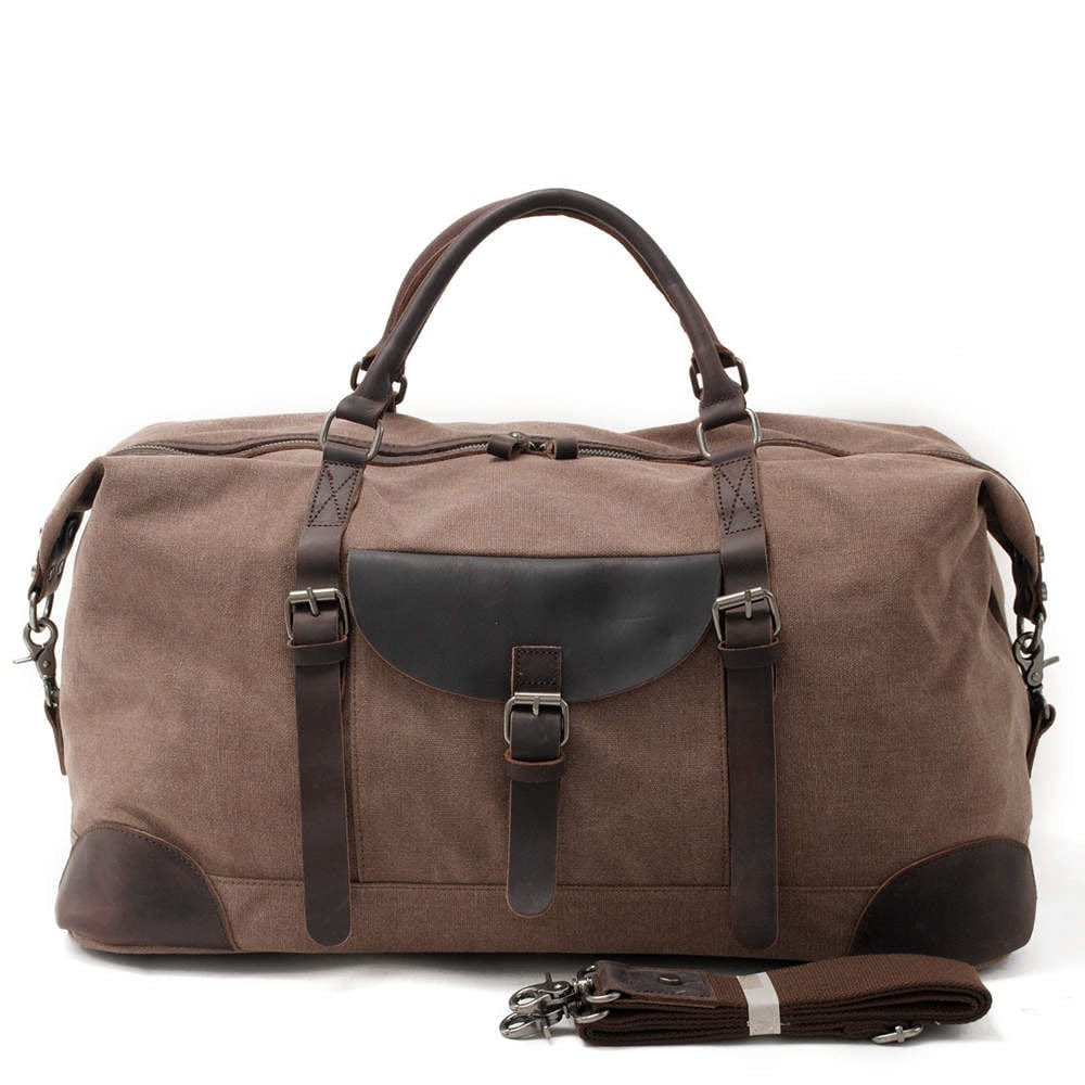 Women's Canvas Duffle Bag - Lightweight Travel Gym Bag for Women, Grey/Brown/Black, Perfect for Workout, Yoga, Beach & Weekend Getaways