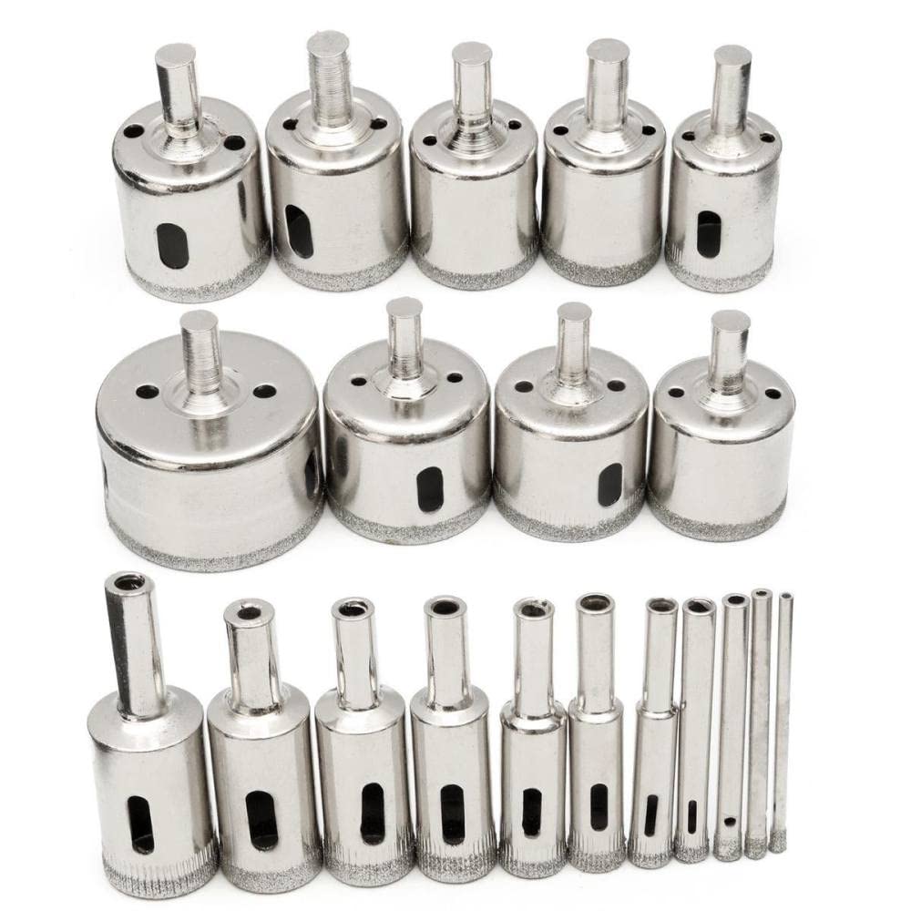 20pcs Diamond Coated Drill Bit Set for Tile, Marble, Glass & Ceramic - 3mm-50mm Hole Saw Drilling Bits for Power Tools - Perfect for Home Renovation, DIY Projects & Professional Construction Work