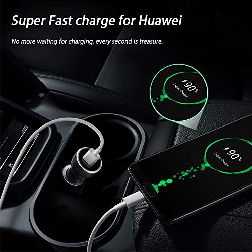 Huawei Supercharge Car Charger 9V/2A Fast Charging Adapter with USB Type C Cable - Compatible with Huawei P40 P30 P20 Pro, Mate 30 20 10 9 - LED Display (Black) | Perfect for Road Trips & Daily Commute