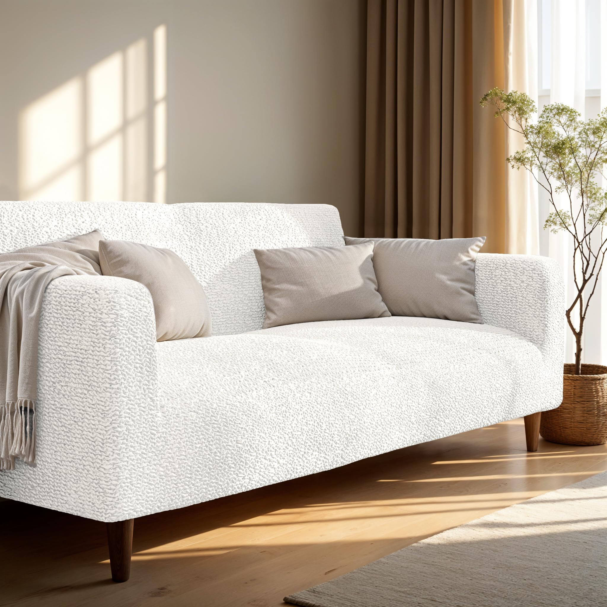 PAULATO BY GA.I.CO. Stretch Loveseat Slipcover - Oversized Chair Cover & Sofa Protector - Washable Microfiber Fabric - Form Fit 1-Piece Design - Crisp White | Perfect for Living Room, Bedroom, or Office Furniture Protection