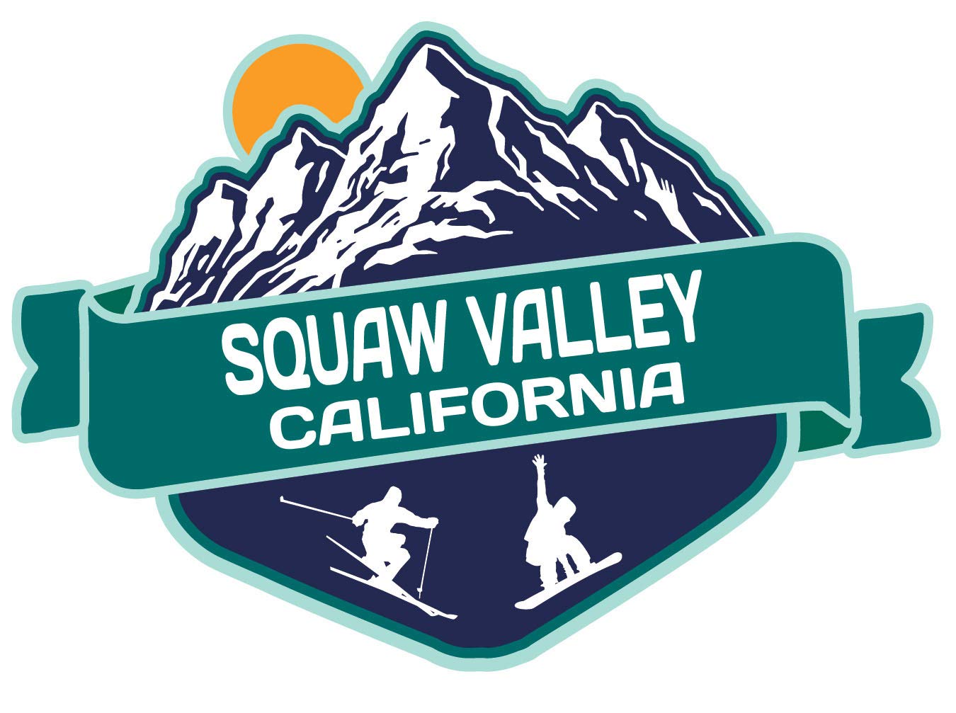 Squaw Valley California Ski Adventures Souvenir - 4 Inch Vinyl Decal Sticker Set (4-Pack) - Mountain Design for Laptops, Cars, Water Bottles & Snowboards