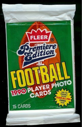 Vintage 1990 Fleer NFL Football Trading Cards Unopened Pack - 15 Cards per Pack with Random All Pro Insert Cards - Perfect for Collectors, Sports Memorabilia Enthusiasts & Gift Giving