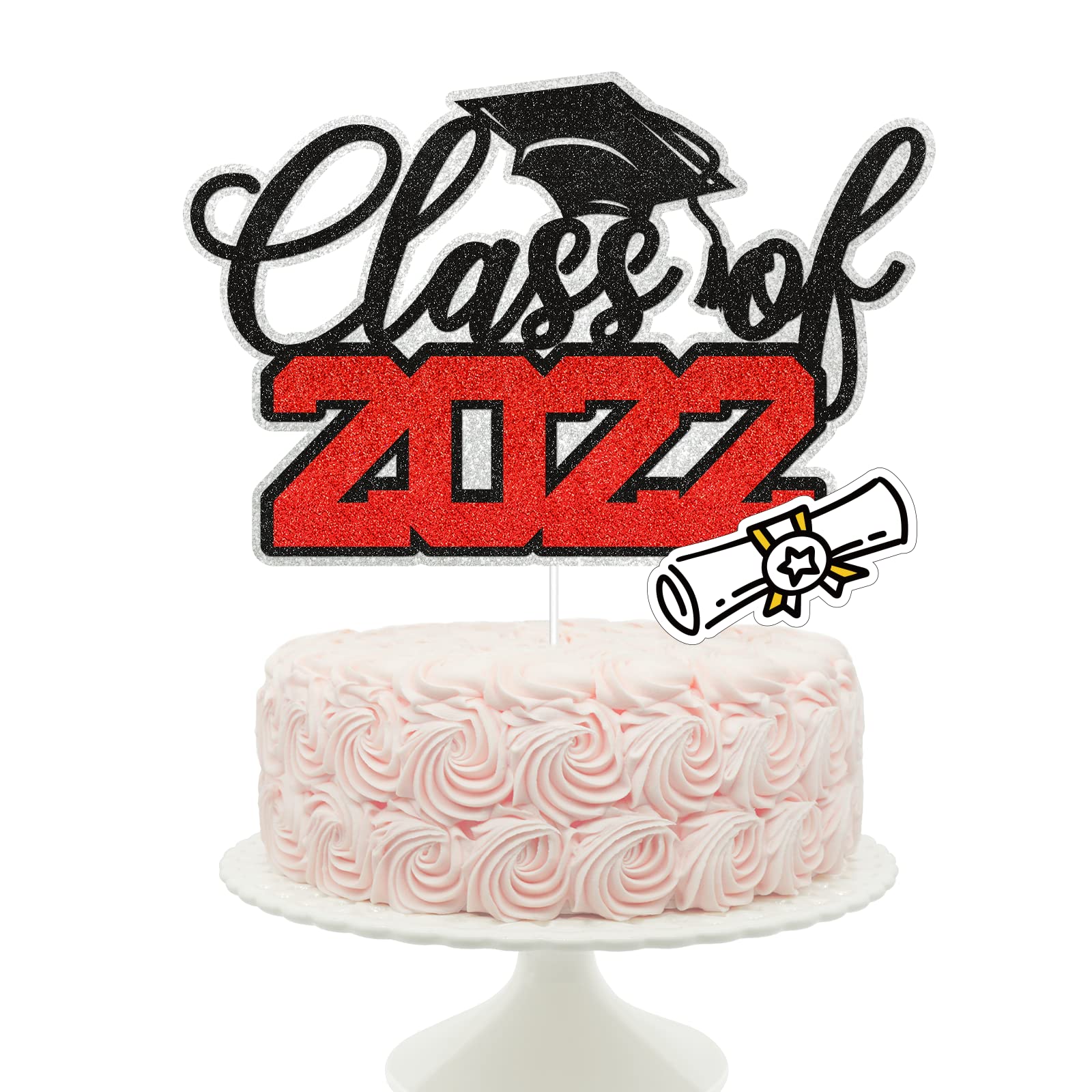 Class of 2022 Graduation Cake Topper - Gold & Black Graduation Cap Cake Decorations for High School & College Grad Parties - Perfect for Graduation Cakes, Cupcakes and Dessert Tables
