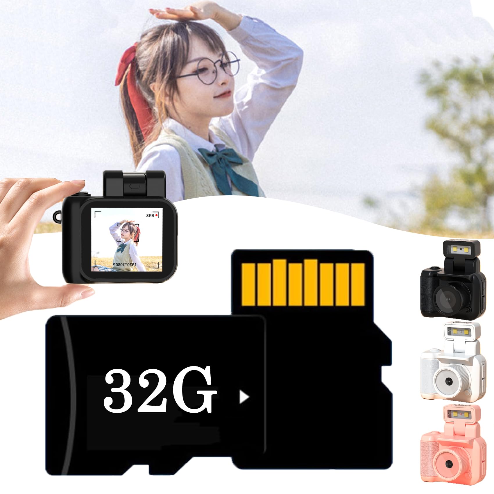 Vintage Mini Keychain Camera - Small Digital Video Recorder with LED Flash & 32GB Memory Card | Retro Tiny Camera for Travel, Gifts & Everyday Moments