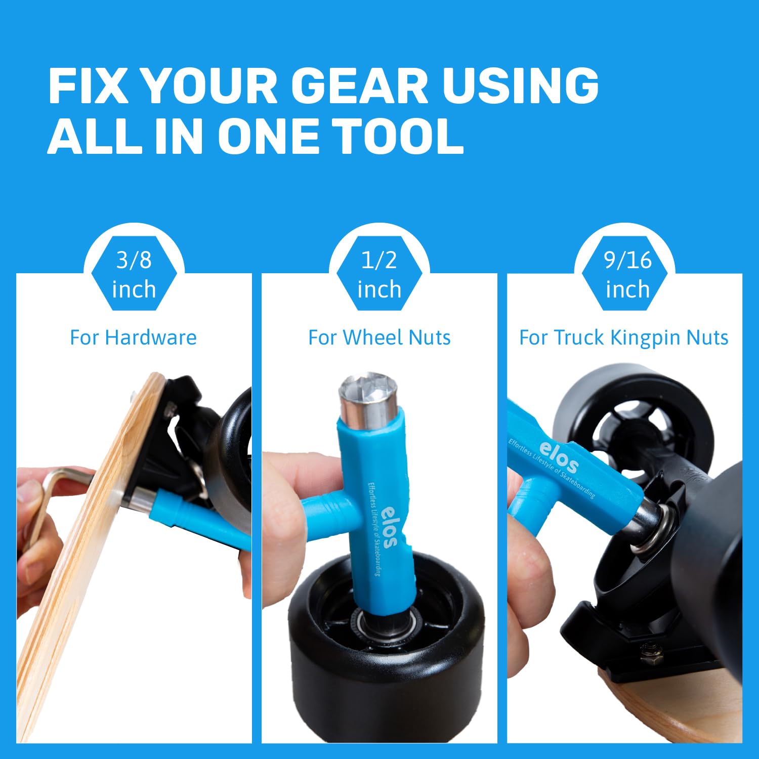 ELOS All-in-One Skate Tool for Skateboard, Longboard & Roller Skates - 4oz Multi-Function Hardware Kit with Allen Key & Phillips Head Wrench - Perfect for Adjusting Trucks, Wheels & Bearings On The Go