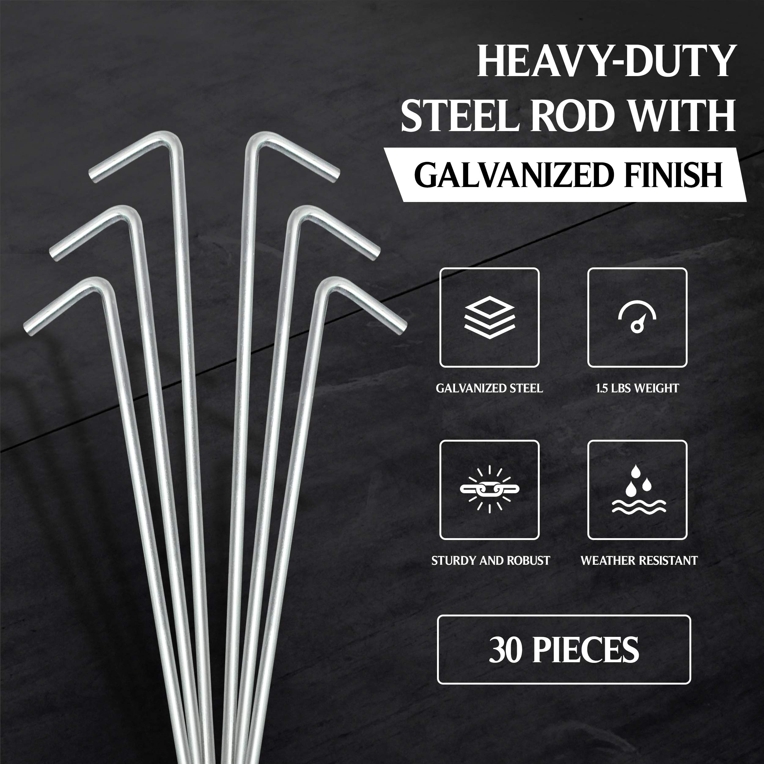 Heavy Duty Galvanized Metal Tent Stakes - Rust-Free Outdoor Camping Pegs for Tents, Canopies & Garden Fencing | Durable Yard Stakes for Camping, Gardening & Canopy Anchoring | Perfect for Backpacking, Patio Shades & Landscape Edging