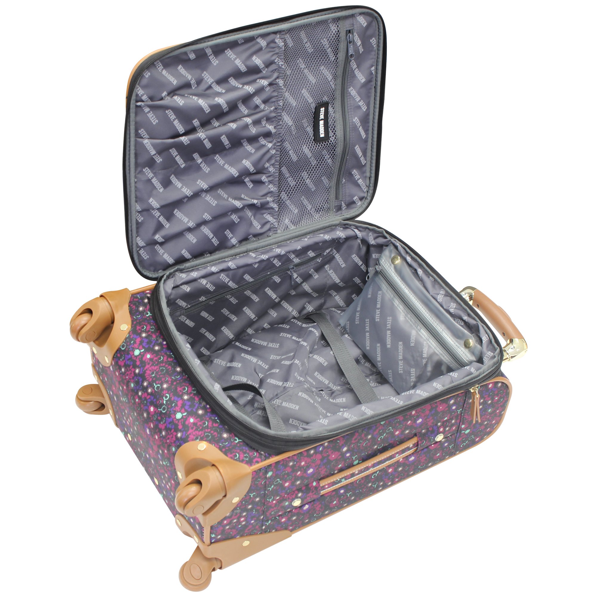 Steve Madden Designer Lightweight Expandable 20 Inch Carry On Luggage with 4 Spinner Wheels - Durable Softside Suitcase for Men & Women (Dark Purple) - Perfect for Business Travel, Weekend Getaways & Airplane Trips