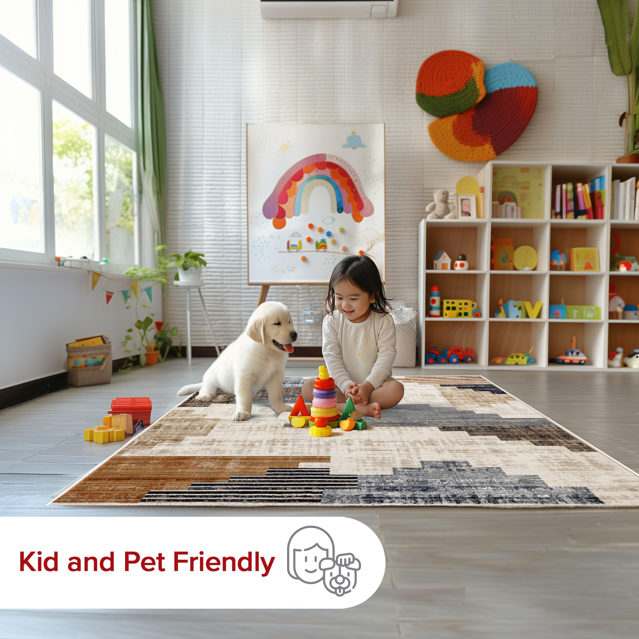nuLOOM Fringed Performance Indoor Area Rug – Power Loomed, Easy to Clean, Durable & Non-Shedding – 7' x 10' Vanita Beige – Perfect for Living Room, Bedroom & High-Traffic Areas