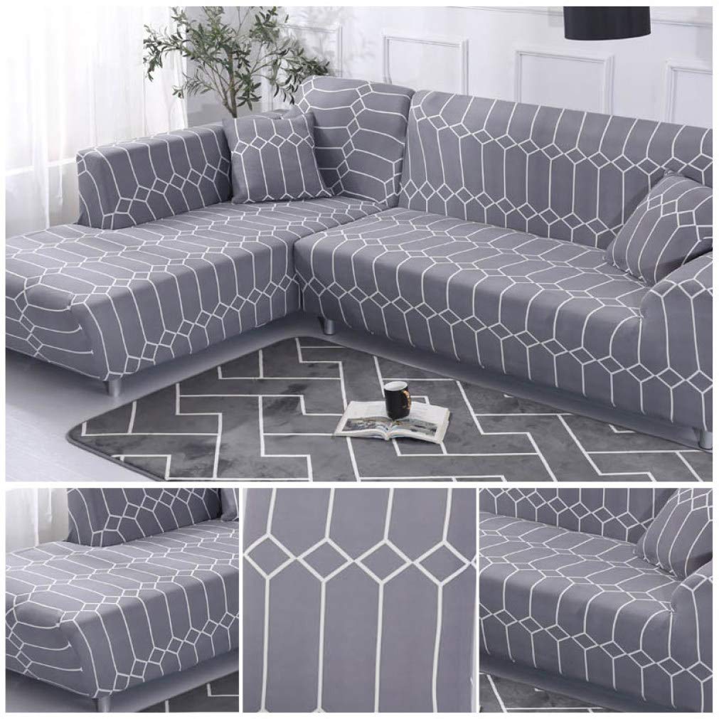 Grey Printed Loveseat Sofa Cover - Dustproof Sectional Slipcover for L-Shape Corner Sofa | Living Room Furniture Protector | Perfect for Home Decor & Pet Protection