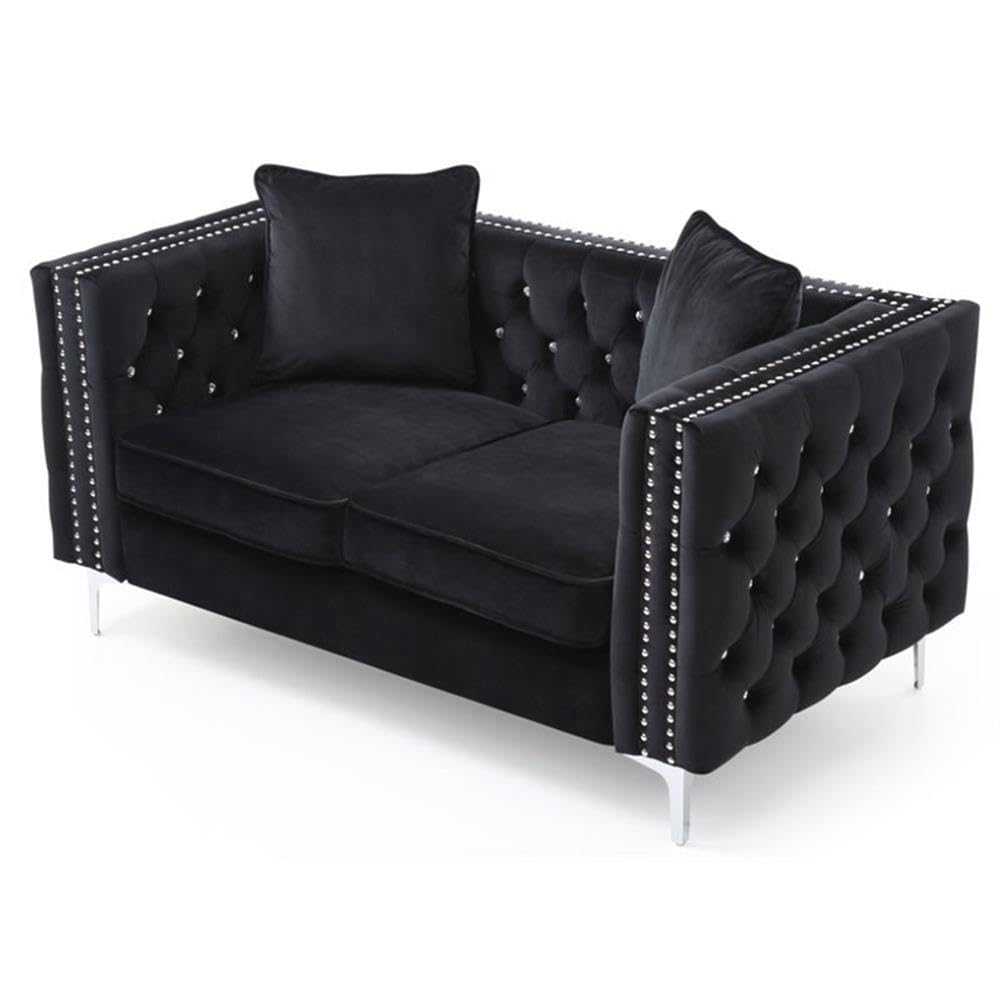 Glory Furniture Paige Velvet Loveseat in Black - Modern Small Sofa for Living Room, Bedroom & Apartment Decor
