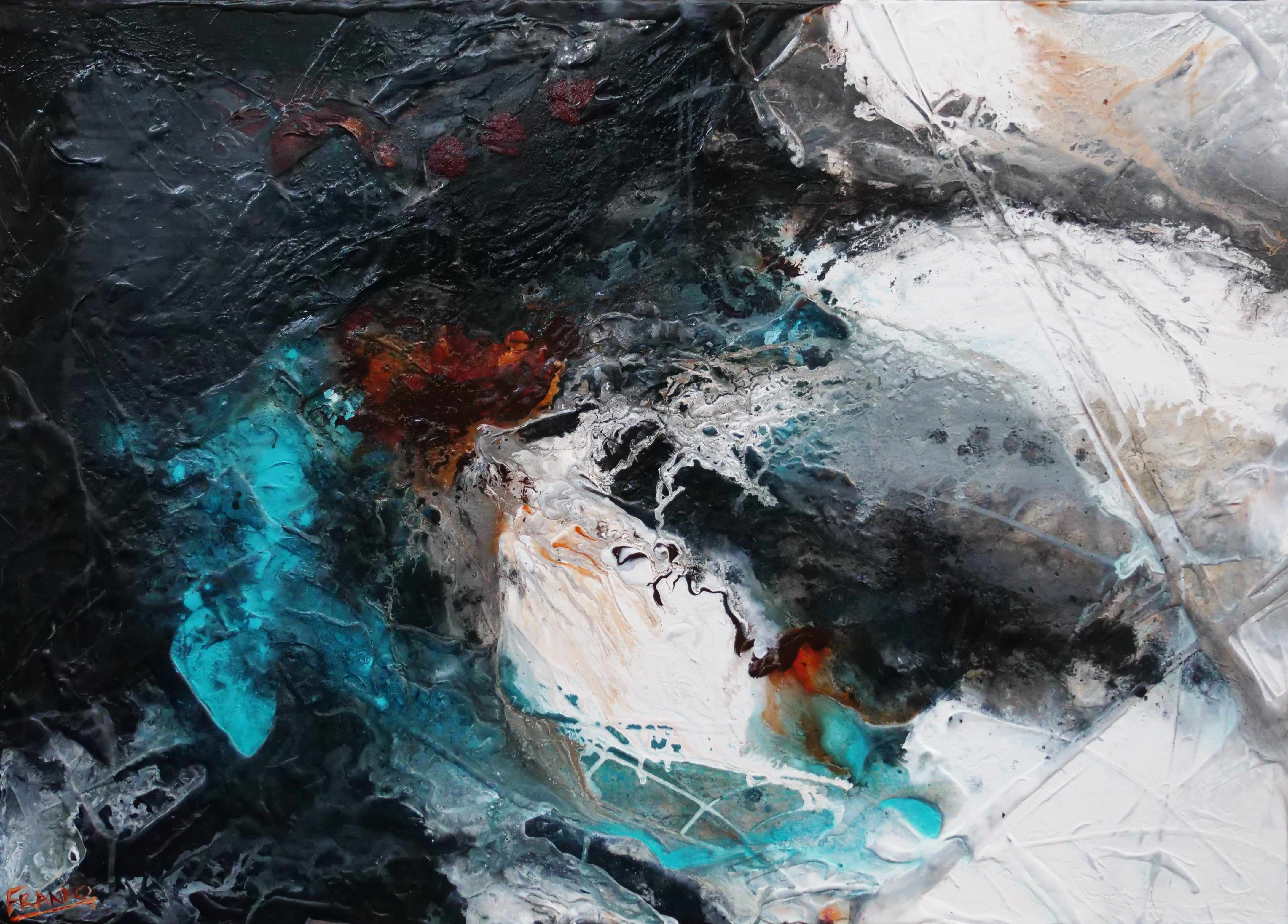 Rusted Aqua 140cm x 100cm Aqua Black Textured Abstract Canvas Art - Modern Wall Decor for Living Room, Bedroom & Office
