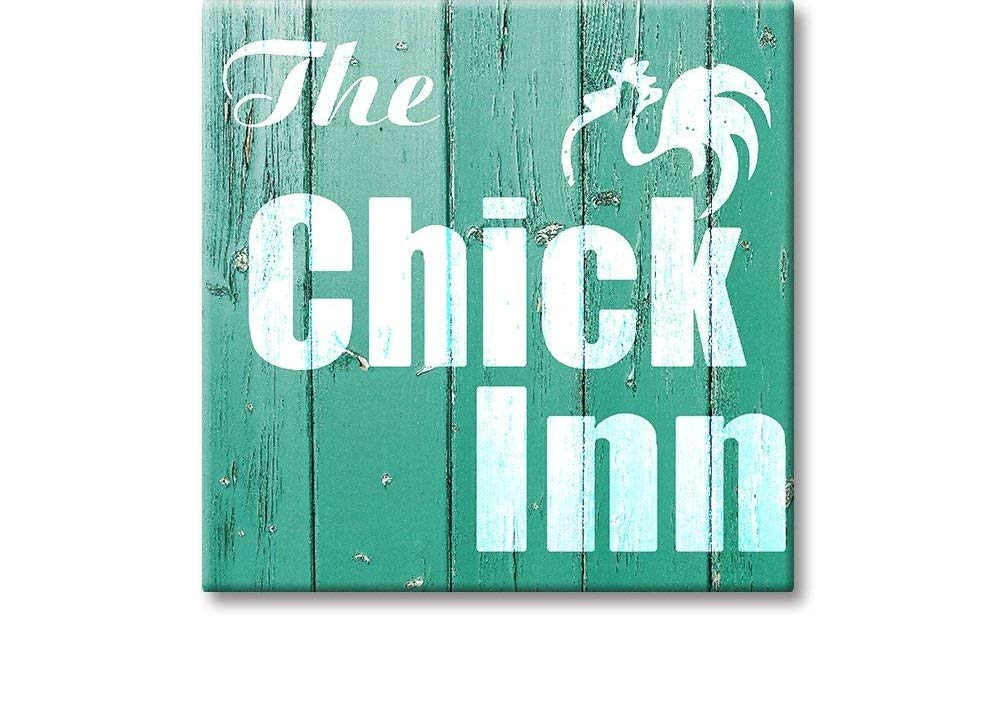 Rupert Gibsona The Chick Inn Chicken Coop Decor - Rustic Teal Tin Sign for Home, Bar & Cafe (12x12 Inch) - Perfect for Farmhouse, Coffee Shop & Beer Bar Wall Art