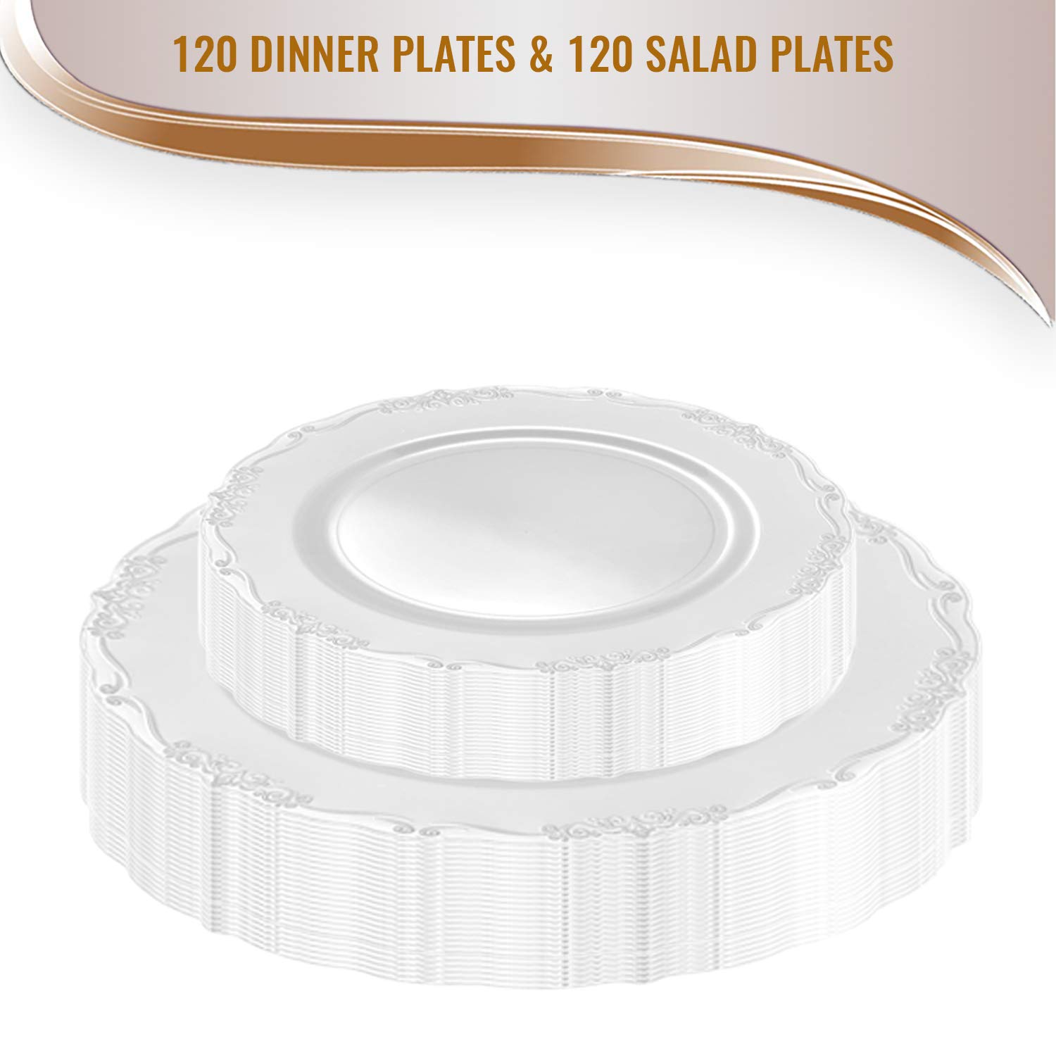 Elegant Disposable Plastic Plates Set for Party - 120-Piece White Dinnerware Combo for Wedding, Picnic, BBQ & Outdoor Events | Durable & Stylish Disposable Tableware