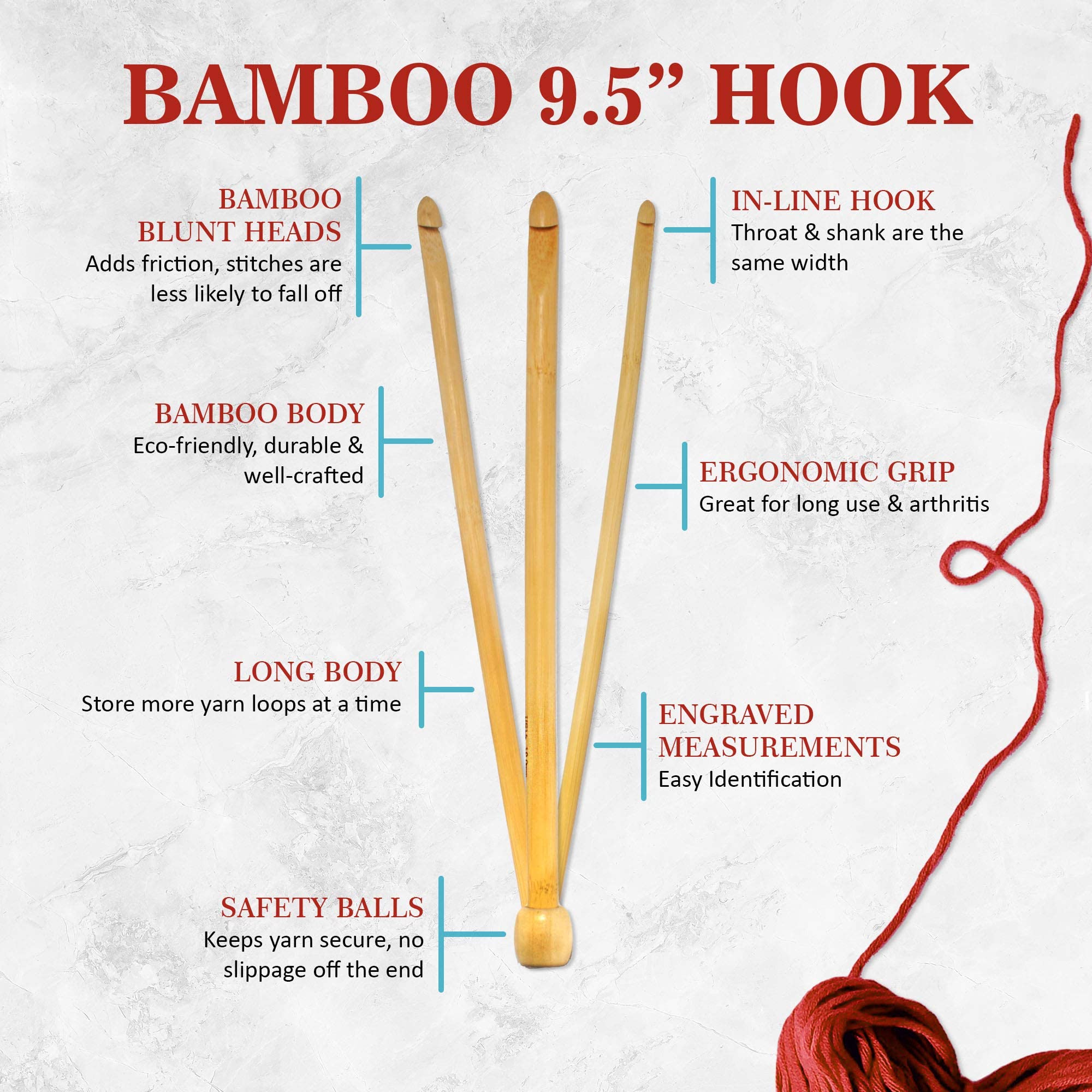 Premium Bamboo Crochet Hooks Set - 11 Sizes (1.5mm-10mm) - 9.5