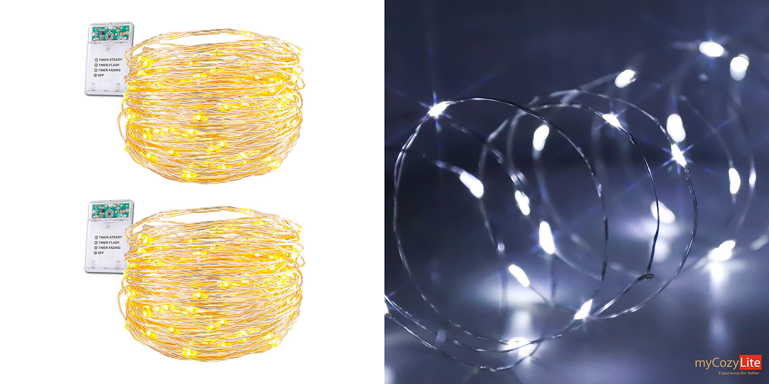 LOUIS CHOICE 50 LED Micro Copper String Lights - Waterproof Battery Powered Fairy Lights in Warm White & Daylight White (4 Pack) - Perfect for Bedroom, Wedding, Party, Christmas Tree, and Outdoor Decor