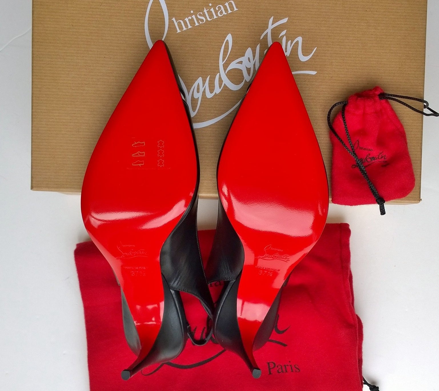 Christian Louboutin V Sling 85mm Black Leather & PVC High Heels - Elegant Women's Dress Shoes for Parties, Weddings & Special Occasions