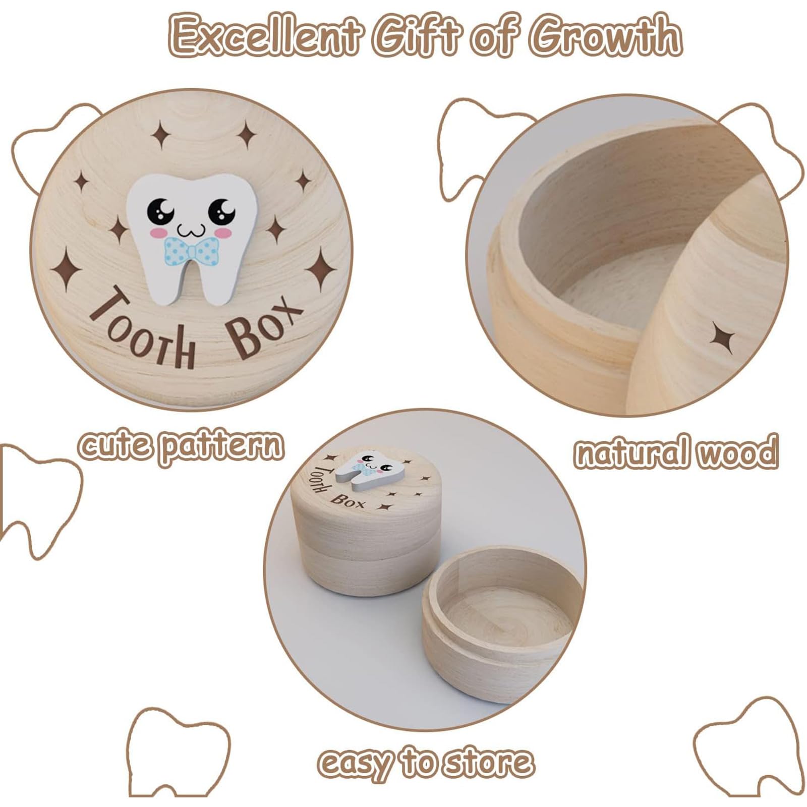 2PCS 3D Carved Wooden Tooth Fairy Box - Cute Tooth Holder & Keepsake Storage for Lost Teeth | Perfect Tooth Fairy Gift for Boys & Girls | Bedtime Ritual & Childhood Memory Preservation