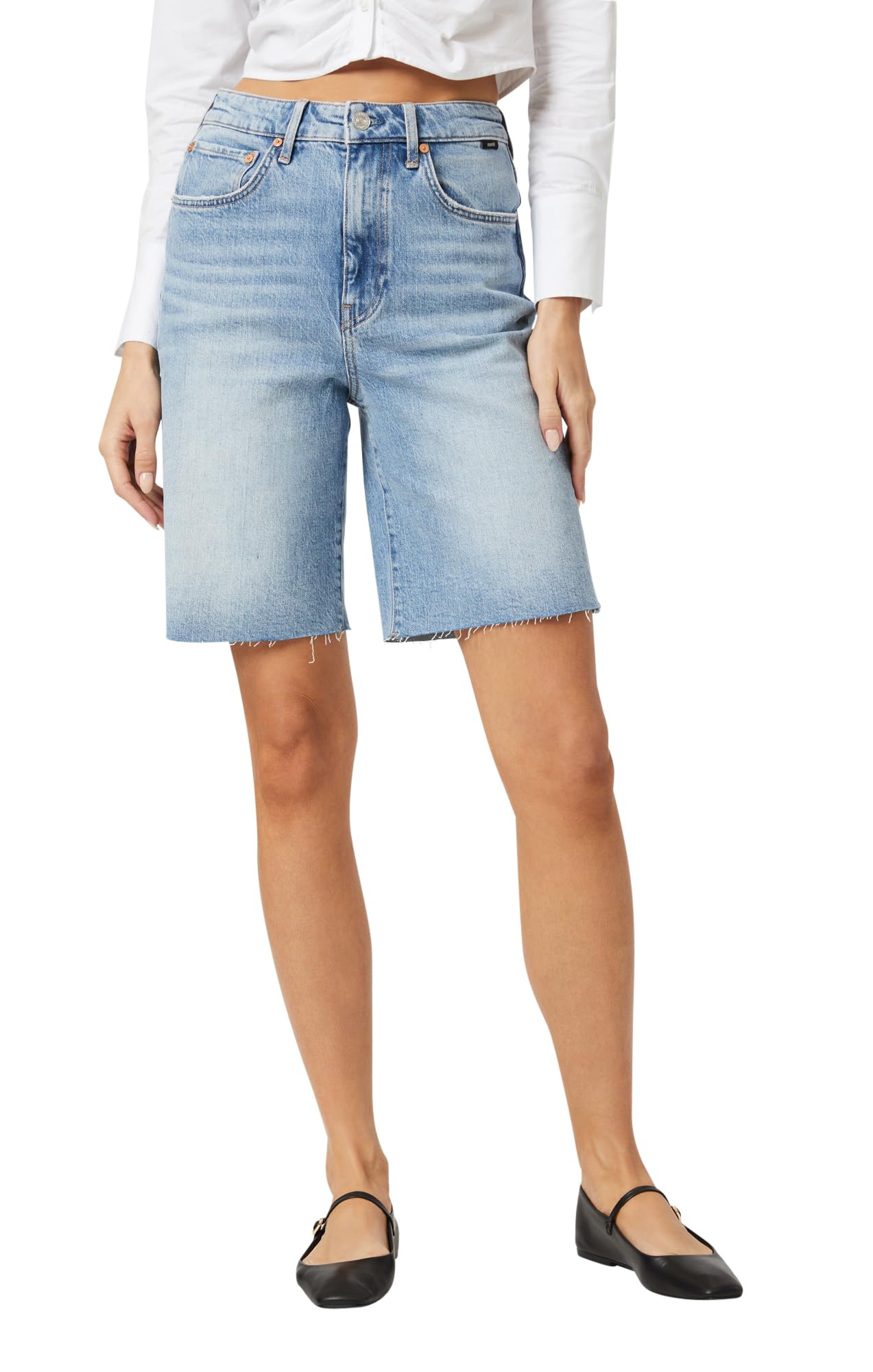 Mavi Women's Selina High Rise Straight Leg Denim Shorts - Recycled Blue Wash Size 30 | Vintage Distressed Denim Shorts for Women | Perfect for Casual Outfits, Summer Vacations & Street Style Fashion