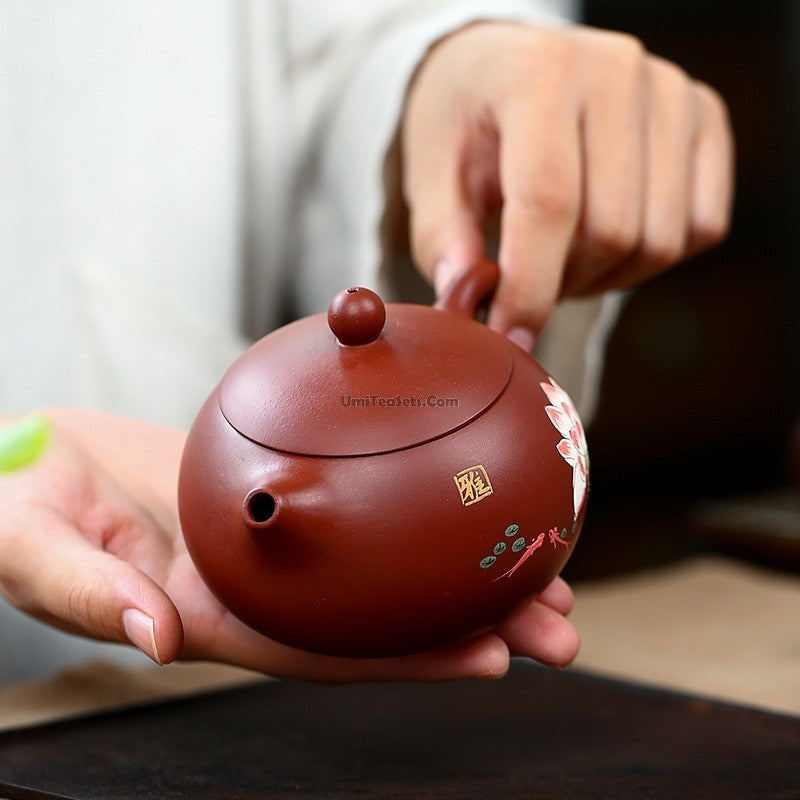 Premium Yixing Red Clay Lotus Xi Shi Teapot Set - Authentic Chinese Purple Clay Tea Set for Gongfu Tea Ceremony, Perfect for Home, Office, and Gift Giving