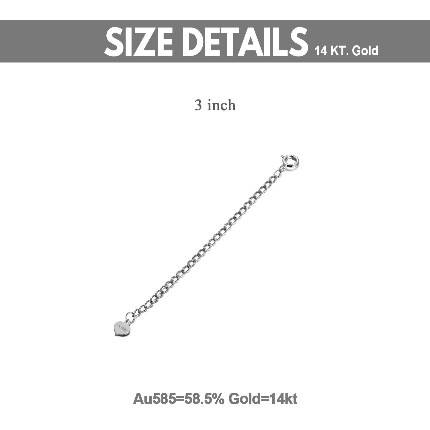 14K Solid Gold Chain Necklace Extender 3 Inch - Delicate & Durable Adjustable Gold Chain Extender for Necklaces & Bracelets - Perfect for Layering, Customizing Jewelry Length, and Gift Giving