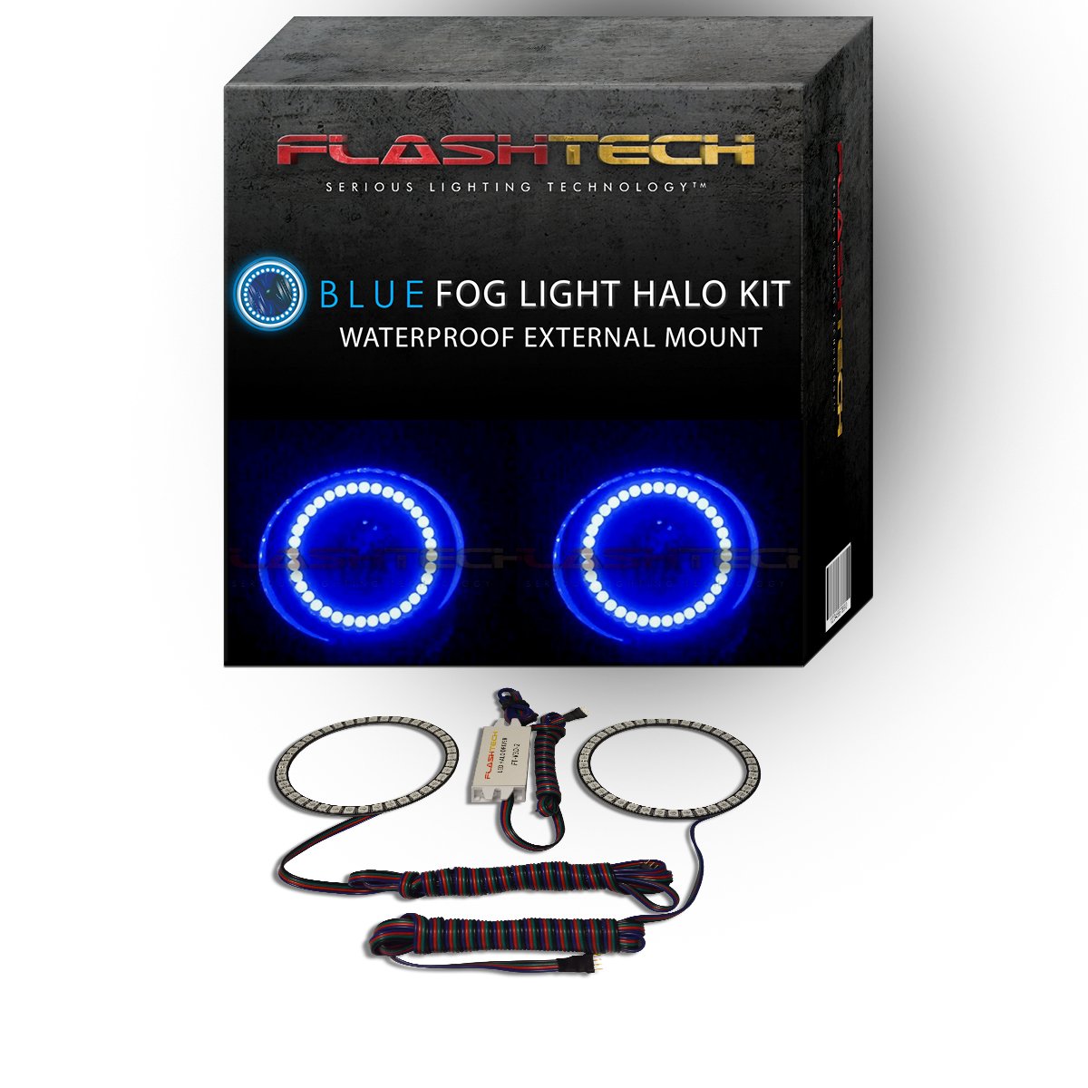 Bright Blue Waterproof LED Halo Ring Fog Light Kit for 2005-2010 Dodge Charger - Durable External Lighting for Off-Road, Night Driving & Car Customization