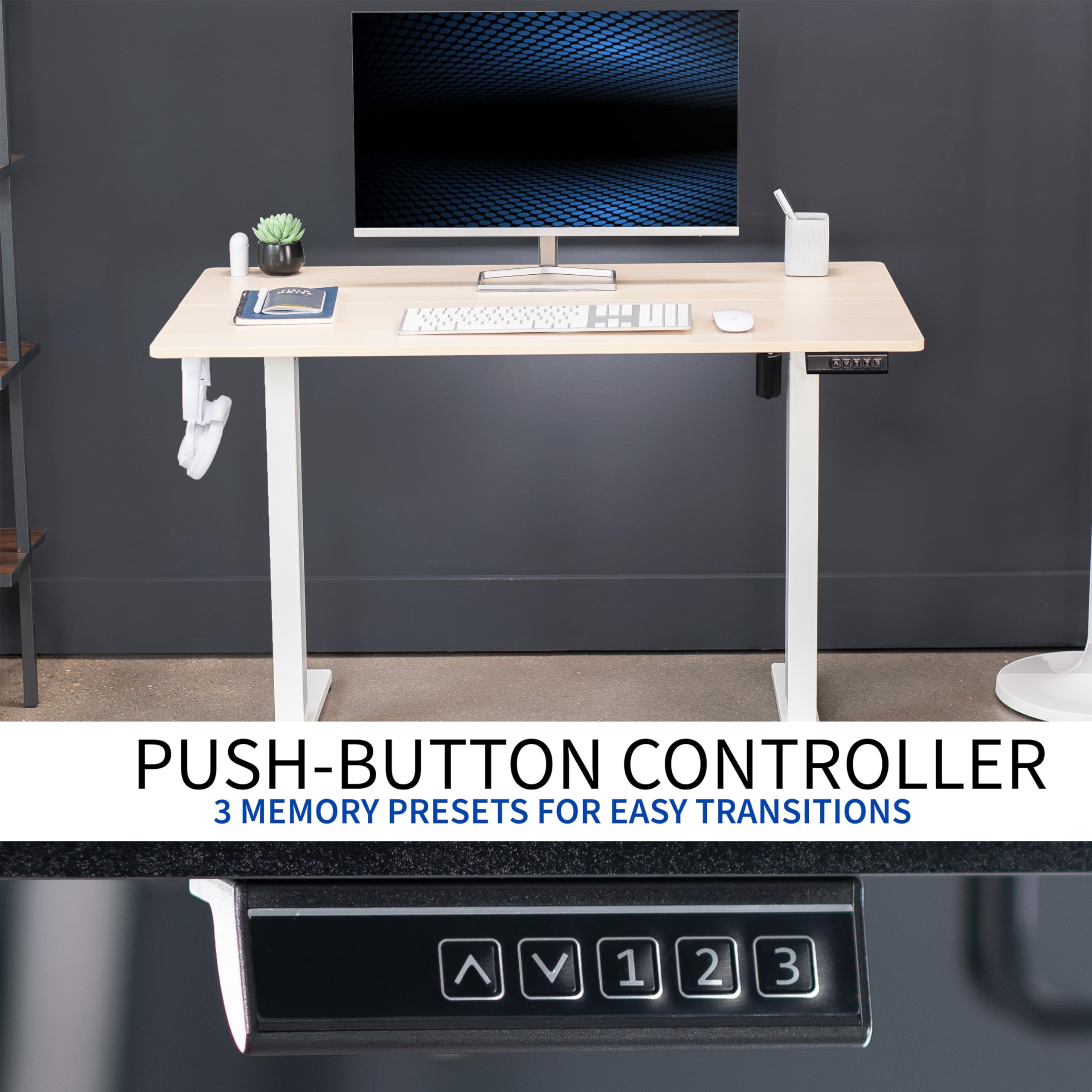 VIVO Electric Height Adjustable 44 x 24 inch Sit Stand Desk with Memory Controller, Light Wood Top & White Frame (DESK-E144C) - Perfect for Home Office, Gaming, and Workspace Ergonomics