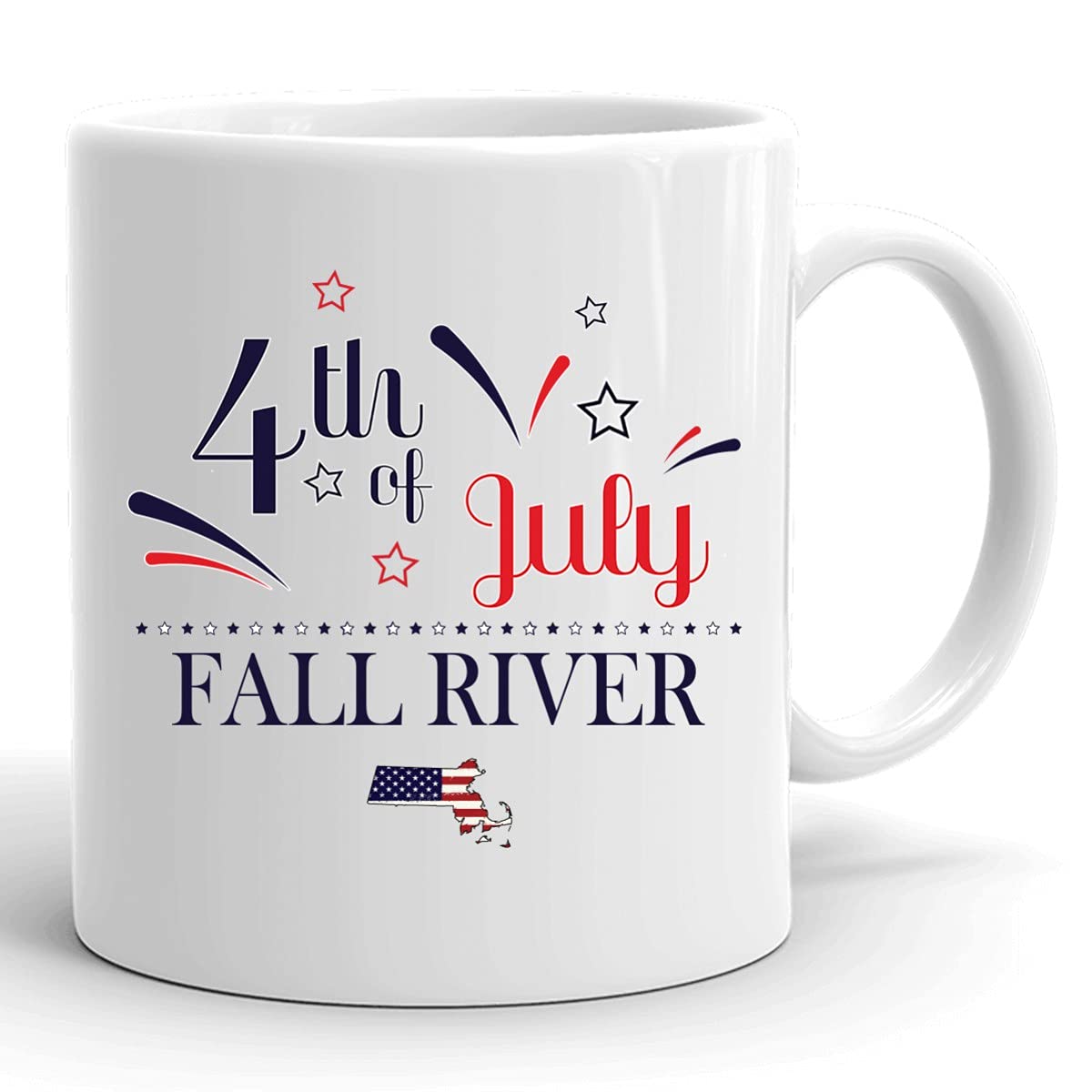 Personalized 11oz White Coffee Mug with USA Flag - Custom Independence Day Cup for Any City & State - Happy 4th of July Gift - Fall River Massachusetts - Perfect for Holiday Parties, Office Gifts & Patriotic Home Decor
