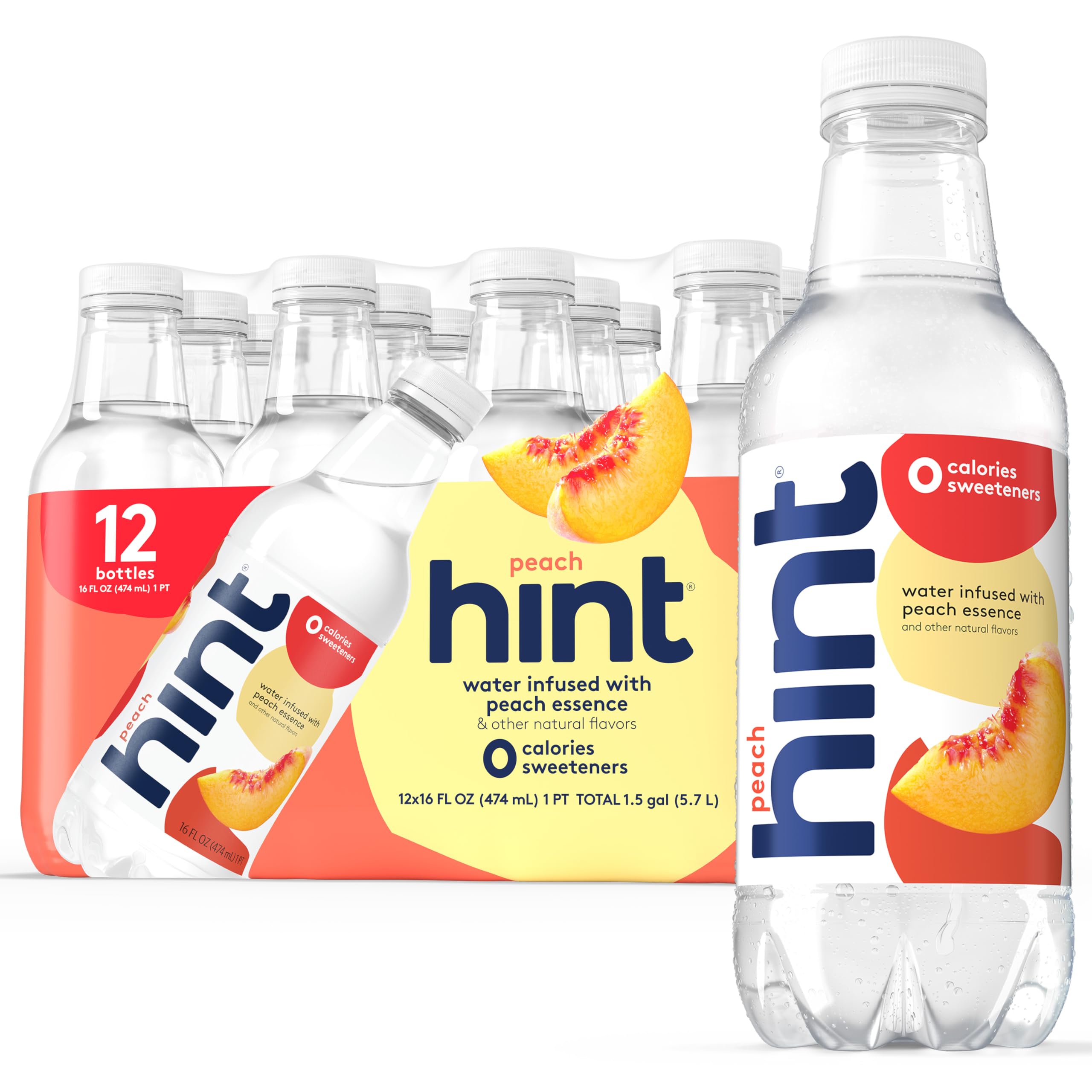 Hint Water Peach - Naturally Infused Peach Flavored Water, Zero Sugar, Zero Calories, No Artificial Sweeteners or Preservatives, 16 Fl Oz (Pack of 12) | Refreshing Hydration for Workouts, Office & Healthy Lifestyle