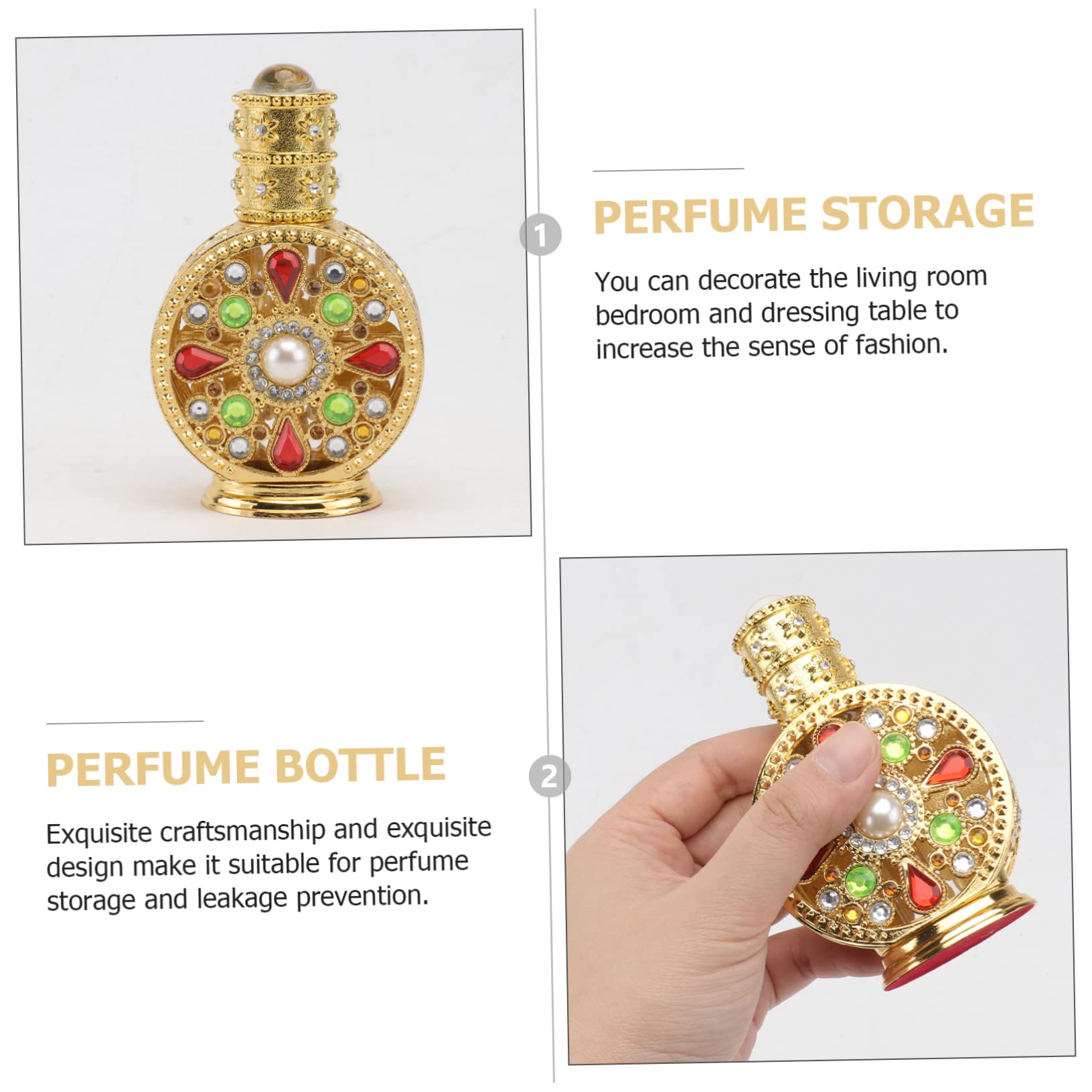 FRCOLOR 12ml Empty Perfume Oil Bottles with Diamond Inlay - Travel Size Refillable Perfume Containers for Business Travel, Gym, Purse & Gift Giving