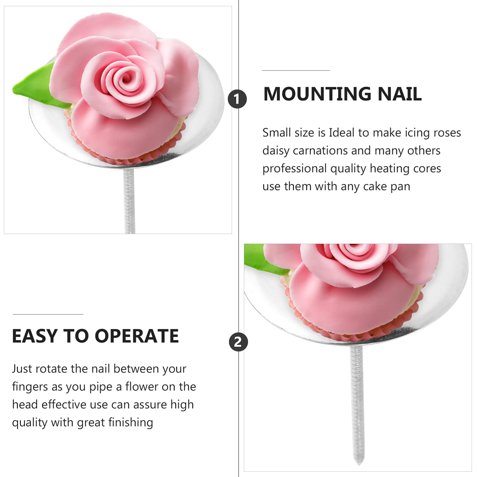 4 Pcs Stainless Steel Cake Decorating Nails - Cupcake Flower Decor Tools with Heating Core for Baking, Wedding Cakes & DIY Dessert Decoration