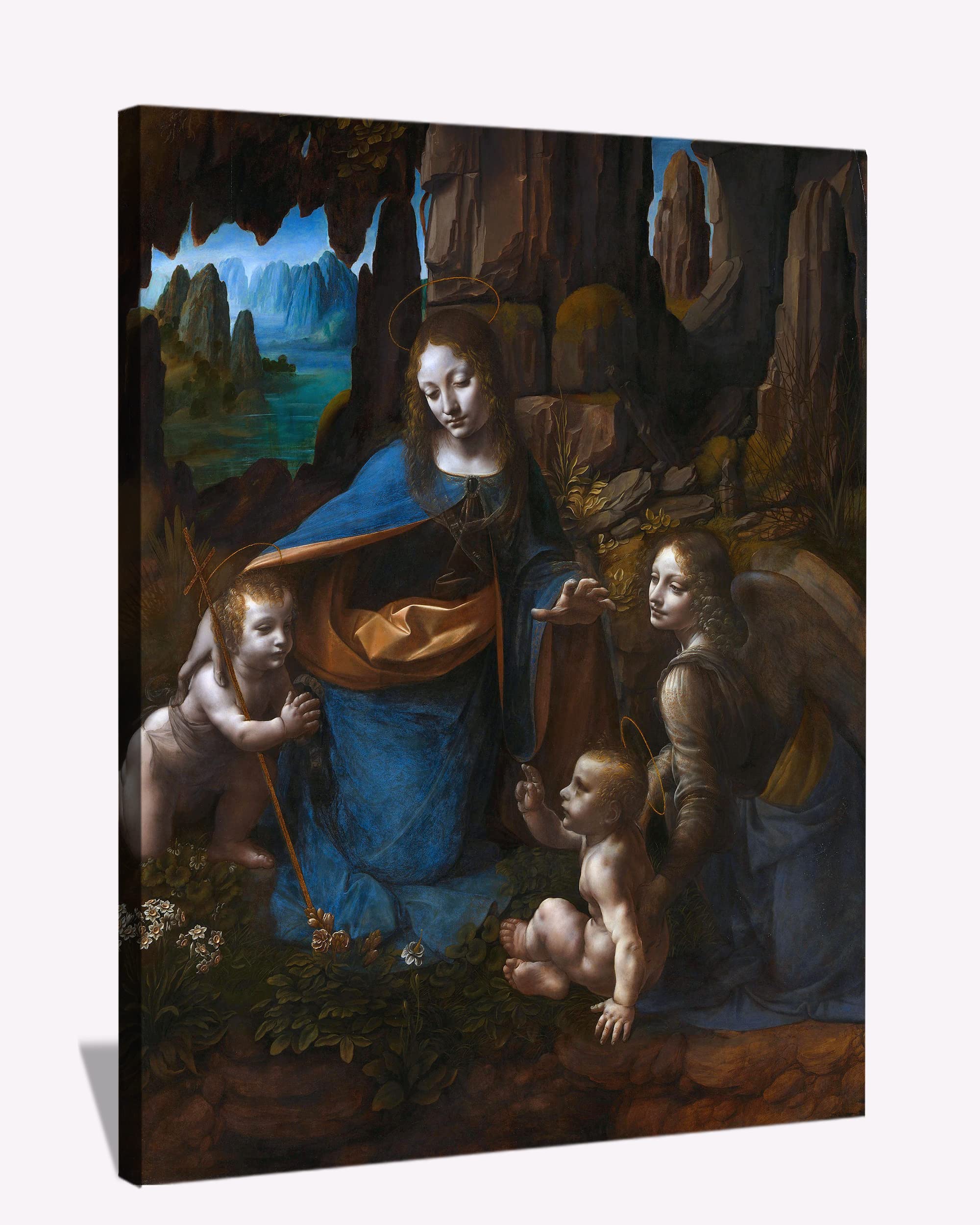 Da Vinci Canvas Wall Art - The Virgin of The Rocks Framed Painting, Large Ready to Hang Canvas Print for Bedroom, Office & Living Room Decor | Renaissance Artwork for Home & Office Wall Decor