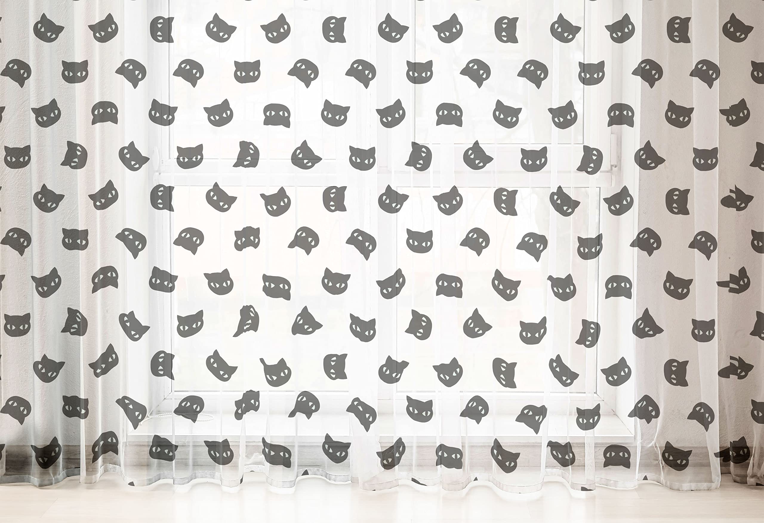 Ambesonne Black & White Tulle Curtains - Cat Portrait Abstract Design, Vintage Sketch Style Sheer Drapes with Rod Pocket (2 Panels, 108x108 Inches) - Perfect for Weddings, Bedrooms & Living Room Decor
