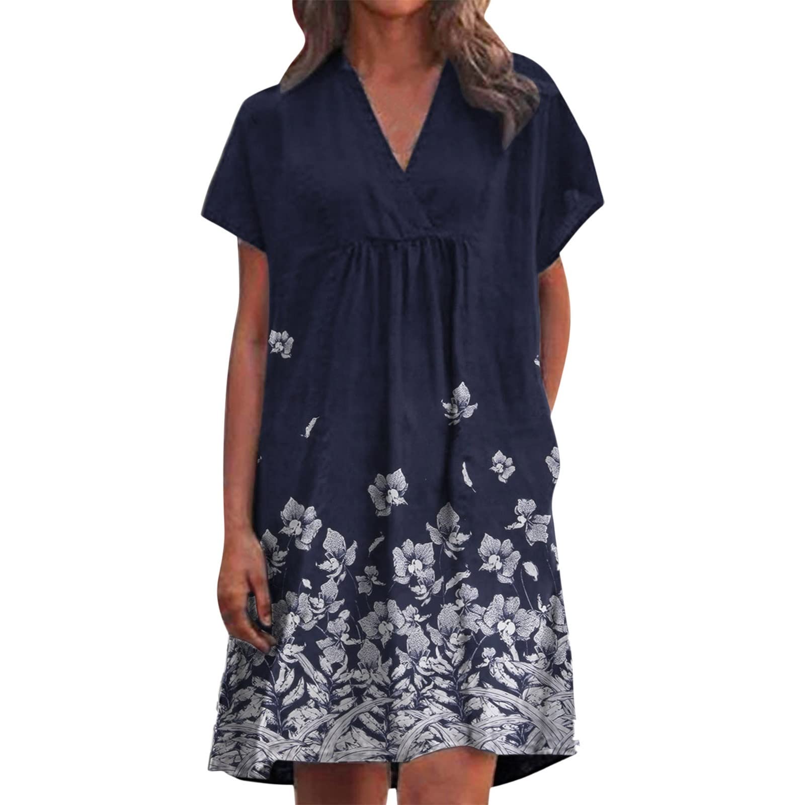 **Plus Size Women's Casual Maxi Sundress - Floral Print V-Neck Cotton Summer Dress for Spring & Beach Wear**
