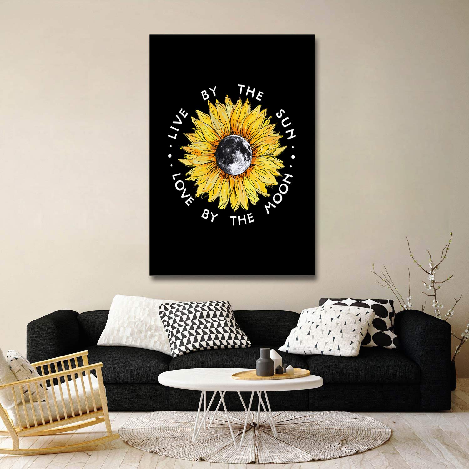 Sunflower & Moon Canvas Wall Art - 36x24in for Bathroom, Living Room, Bedroom Decor