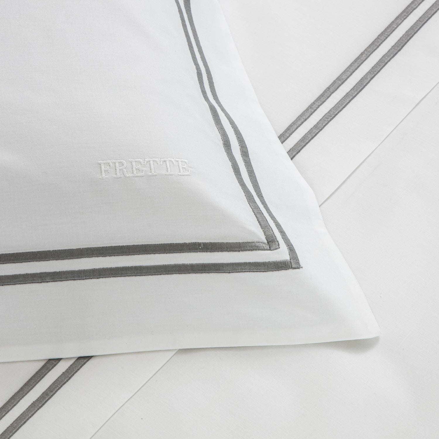 Frette Hotel Classic King Size Sham - Premium White & Grey Pillowcase for Luxury Bedding | Perfect for Upscale Hotels, Master Bedrooms & Elegant Home Decor