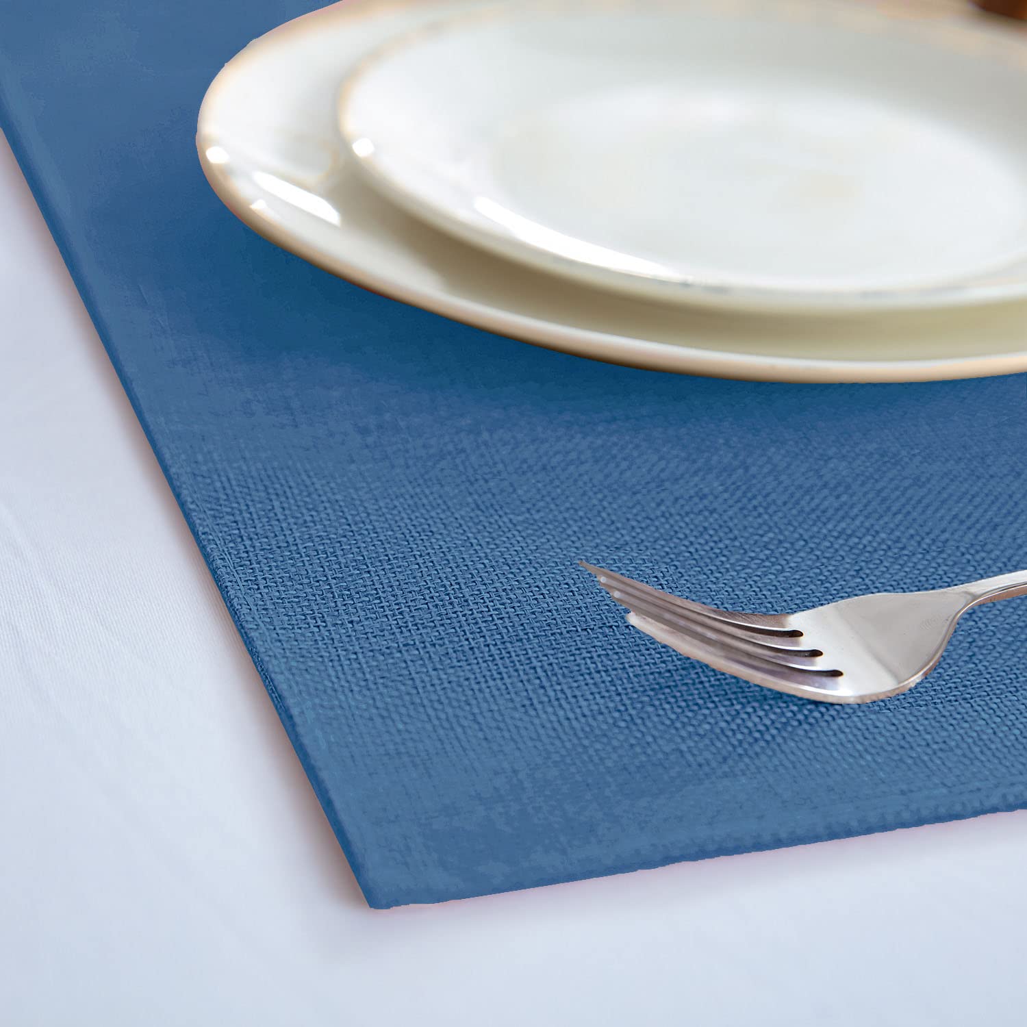 Premium 8-Piece Linen-Like Polyester Placemats Set - Machine Washable, Heat Resistant & Wrinkle-Free Thick Dining Table Mats for Kitchen & Formal Occasions (Navy Blue) | Perfect for Everyday Meals, Dinner Parties & Holiday Gatherings