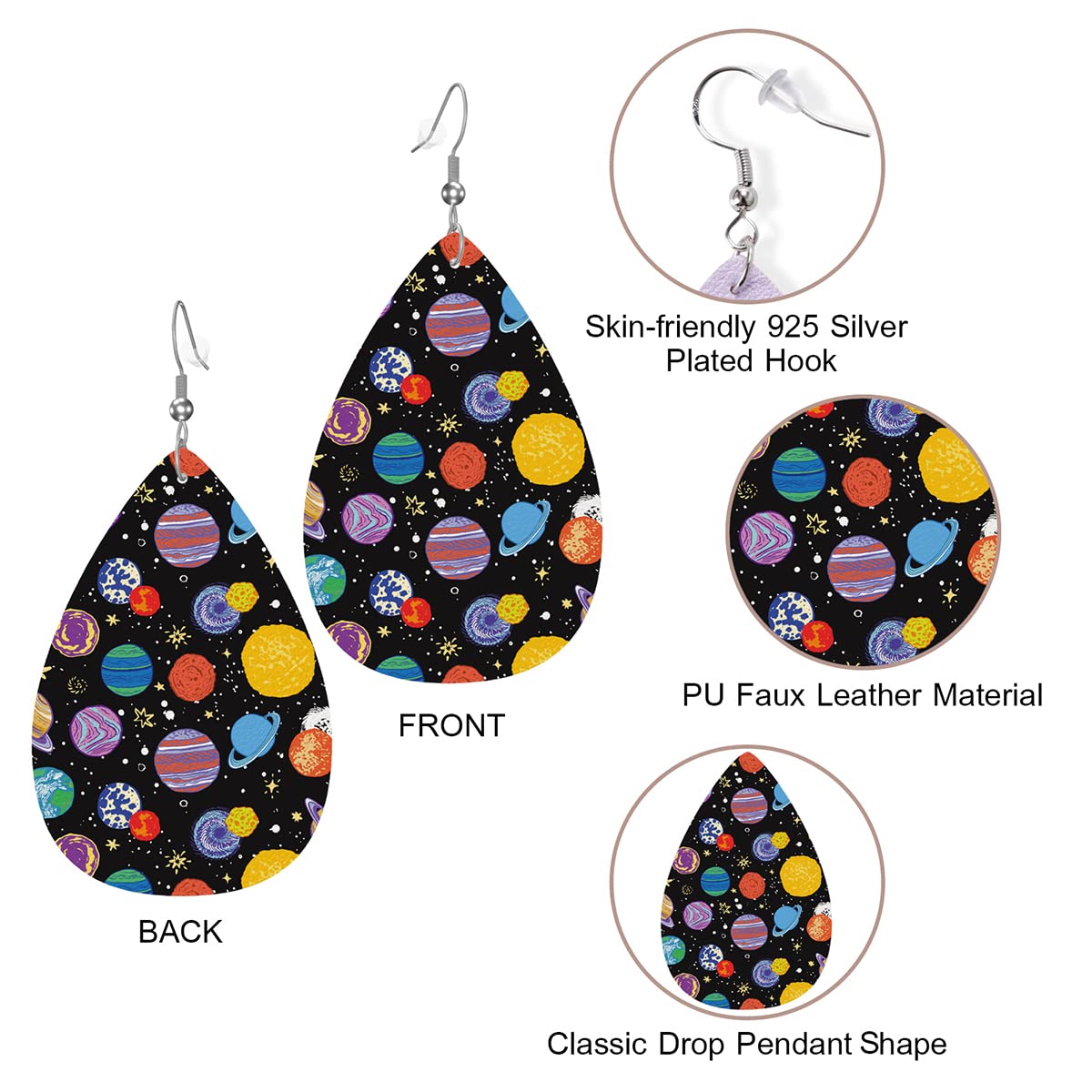 Zokola Planet Space Faux Leather Earrings for Women - Stylish Galaxy Star Universe Dangle Earrings | Perfect for Cosplay, Rave Parties & Unique Gift Giving