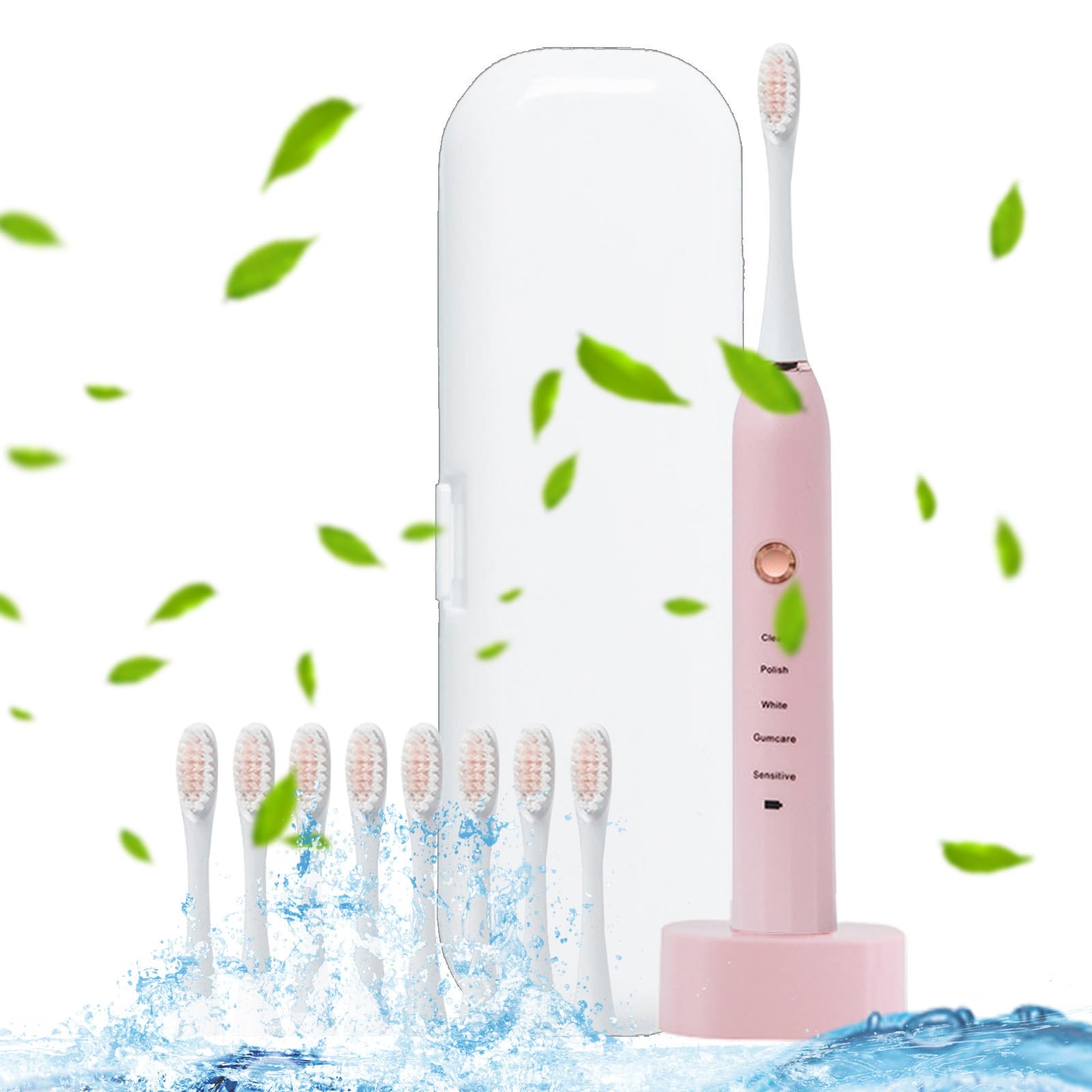 **Quiet Electric Toothbrush for Adults - IPX7 Waterproof, Smart Timer, 8 Brush Heads & Travel Case (Pink) - Perfect for Travel, Home & Daily Oral Care**