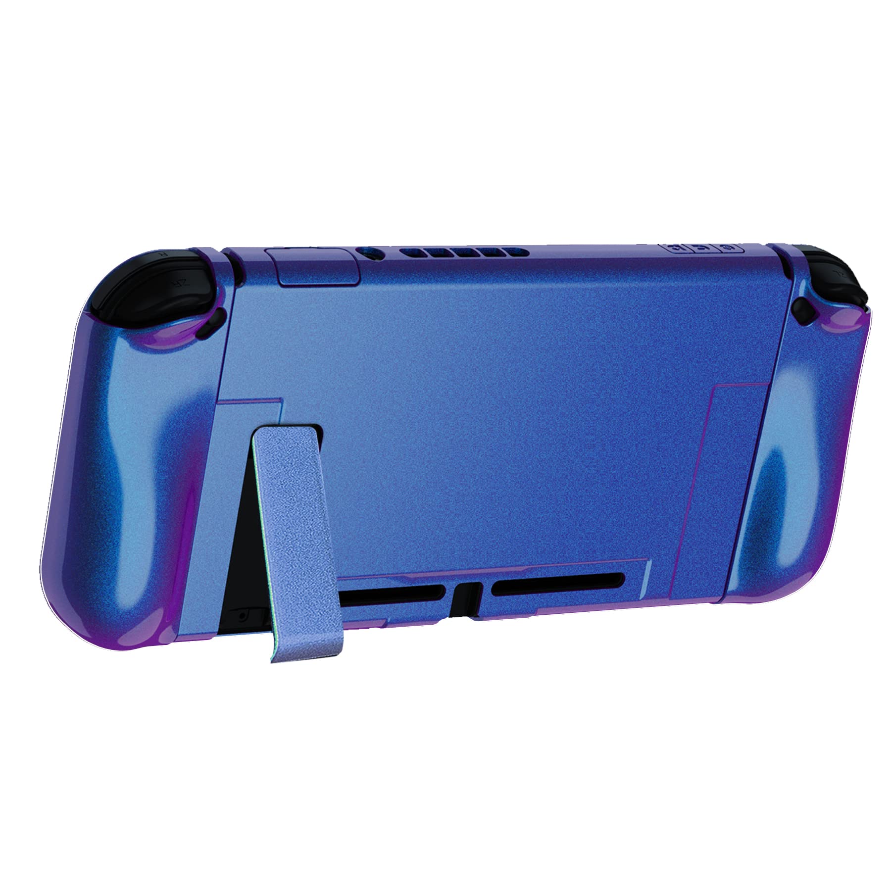PlayVital Ergonomic Grip Case for Nintendo Switch - Upgraded Shock-Absorbent Protective Hard Cover with Anti-Scratch & Dockable Design - Durable Gaming Accessories in Chameleon Purple Blue - Perfect for Handheld & TV Mode Gaming
