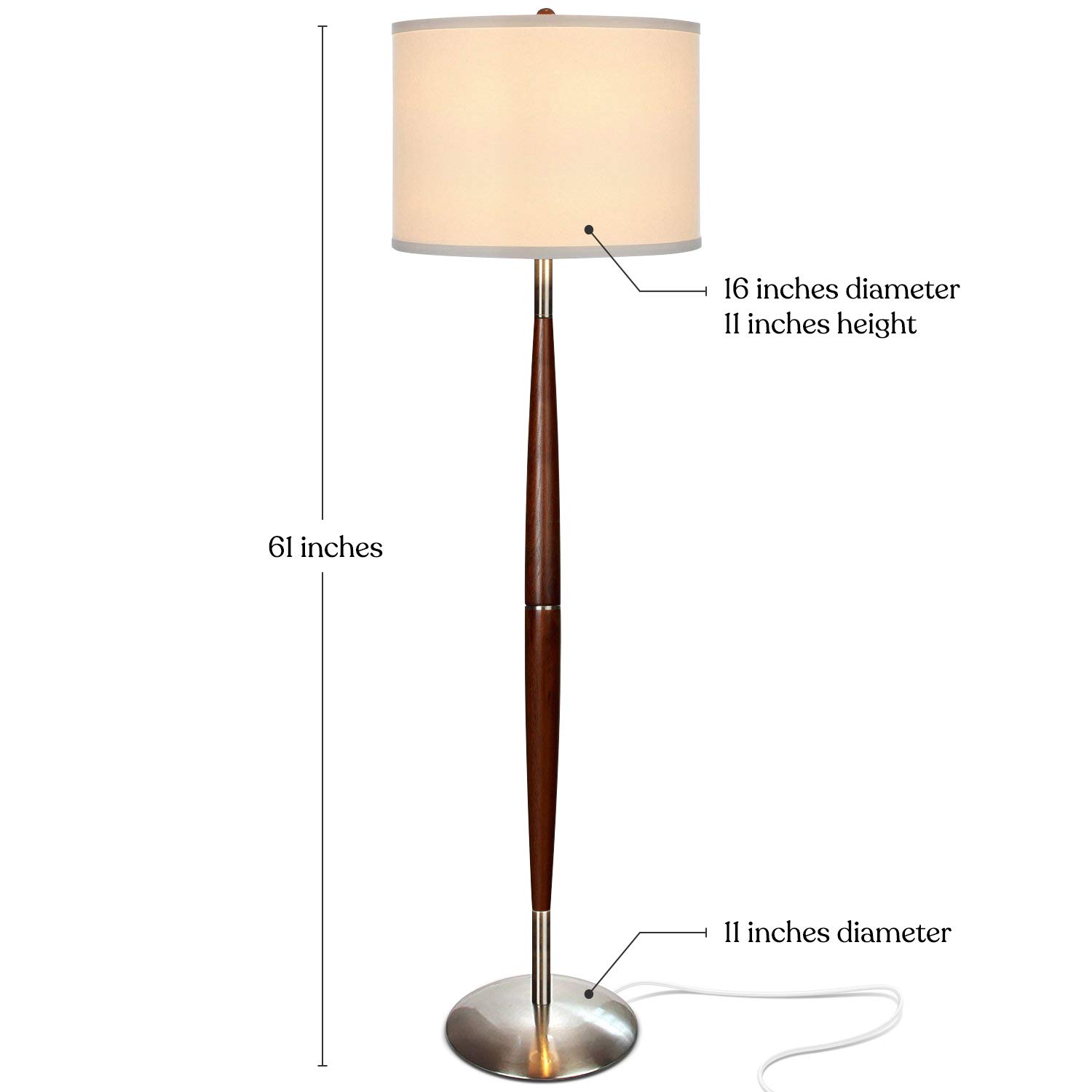 Brightech Lucas LED Floor Lamp - Modern Standing Lamp with Drum Shade & Wood Finish for Living Room, Bedroom, Office - Adjustable Reading Light & Bohemian Home Decor for Cozy Spaces