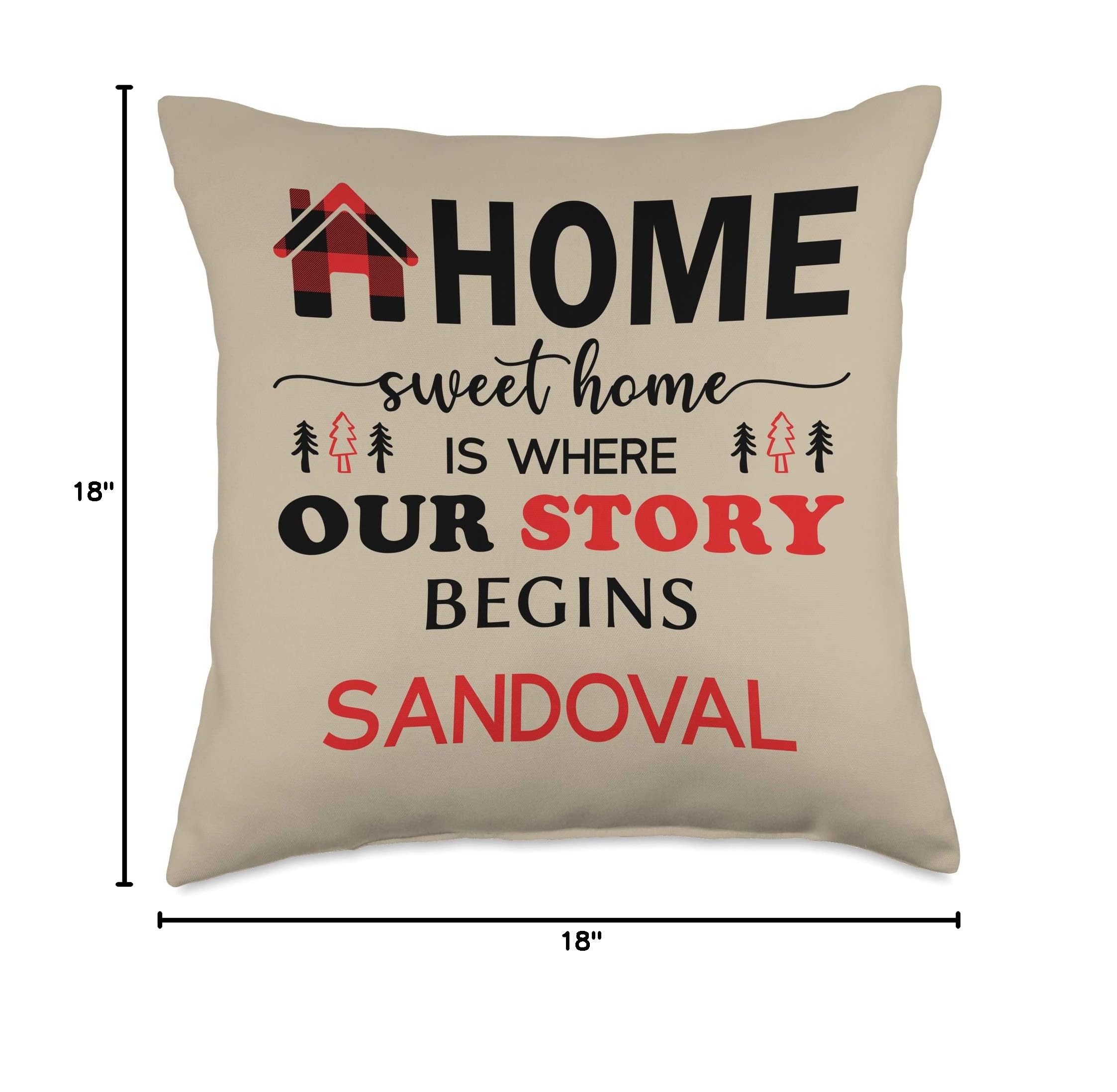 Sandoval Family Name Gift - Buffalo Plaid Home Decor Throw Pillow - Cozy Living Room, Bedroom & Couch Accent Pillow for Christmas Gifts & Farmhouse Decor