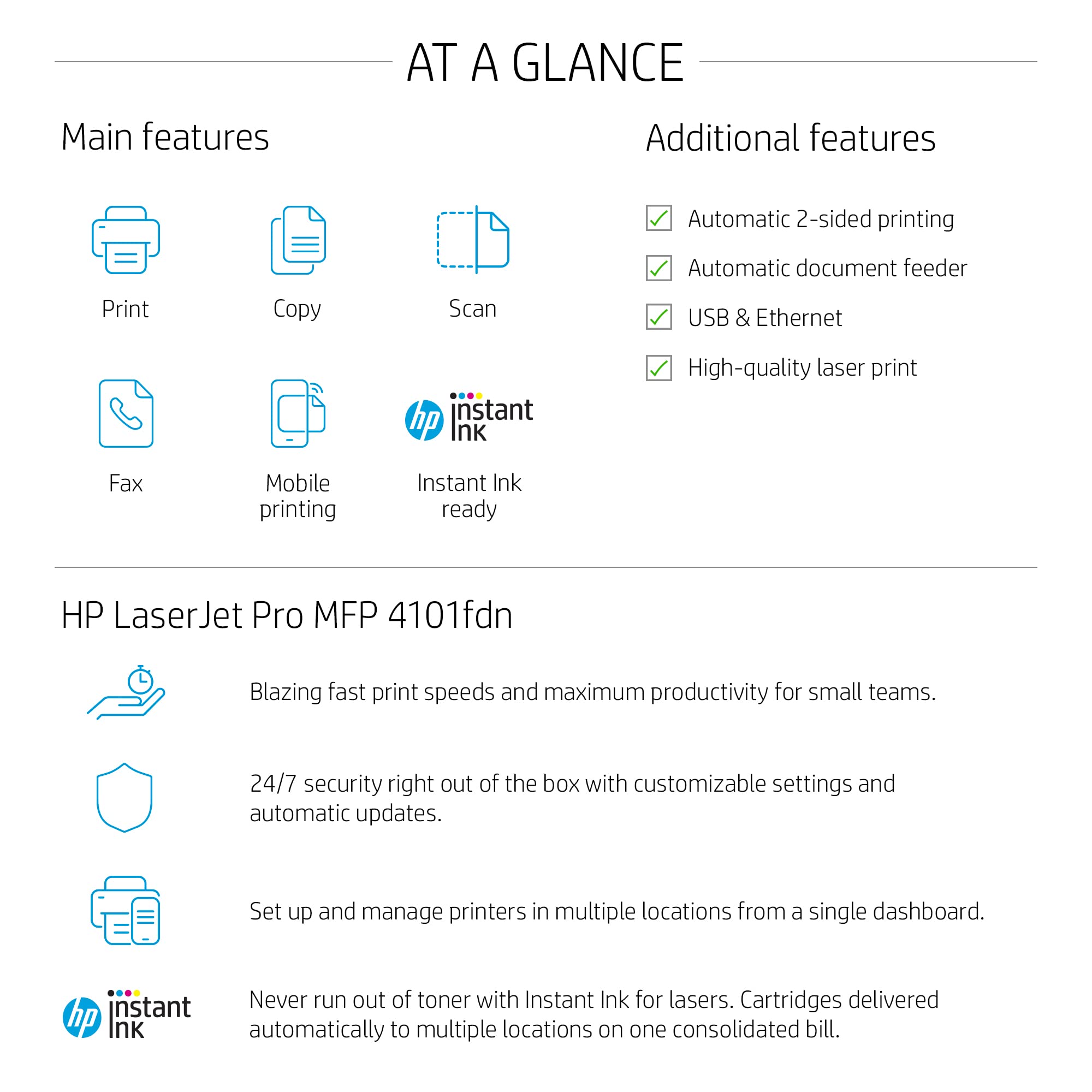 HP LaserJet Pro MFP 4101fdn Wireless All-in-One Laser Printer with Fax, Scan, Copy - High-Speed Black & White Printing (Renewed) - Perfect for Home Office & Small Business Document Management