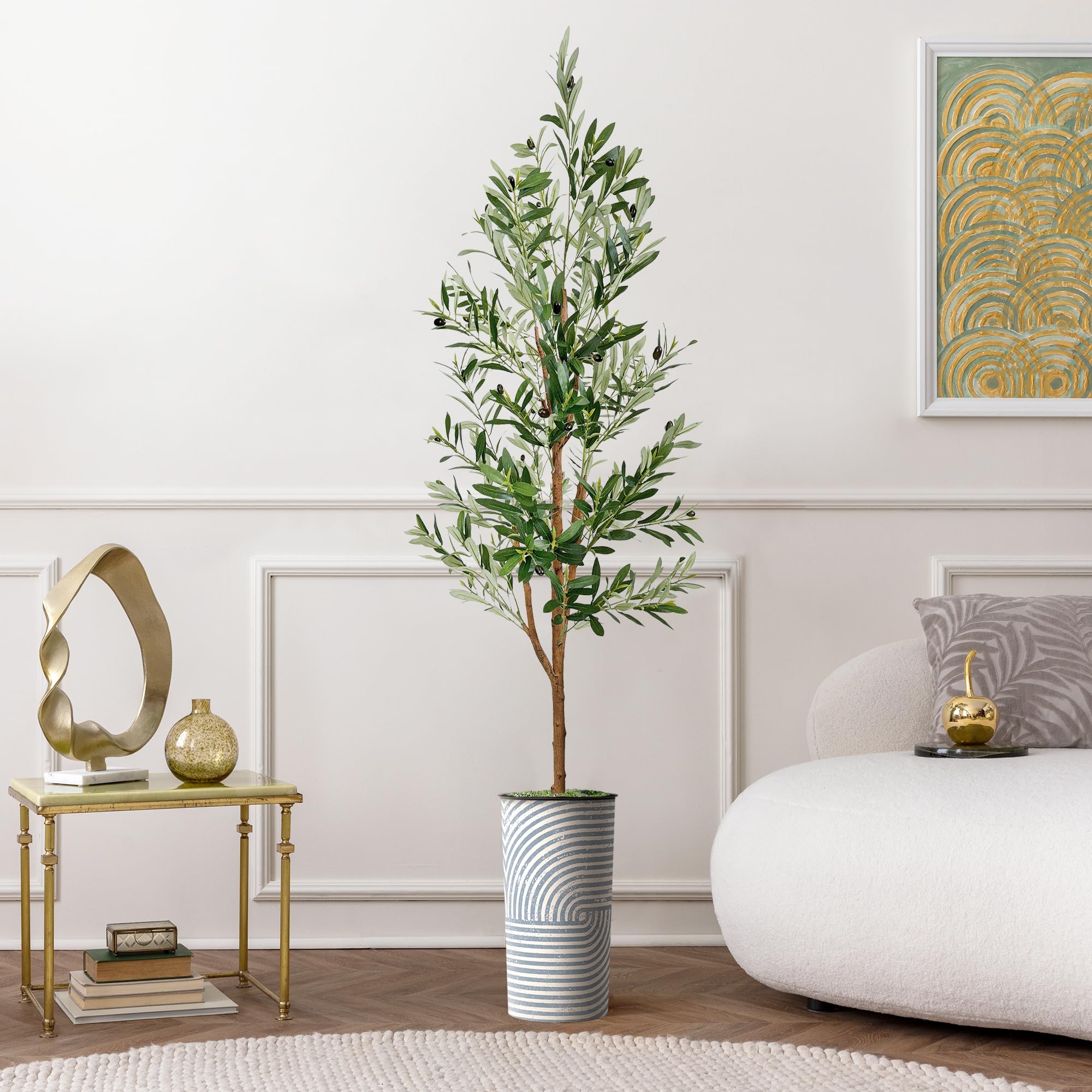 Modern Geometric Planter with Artificial Olive Silk Tree - 68