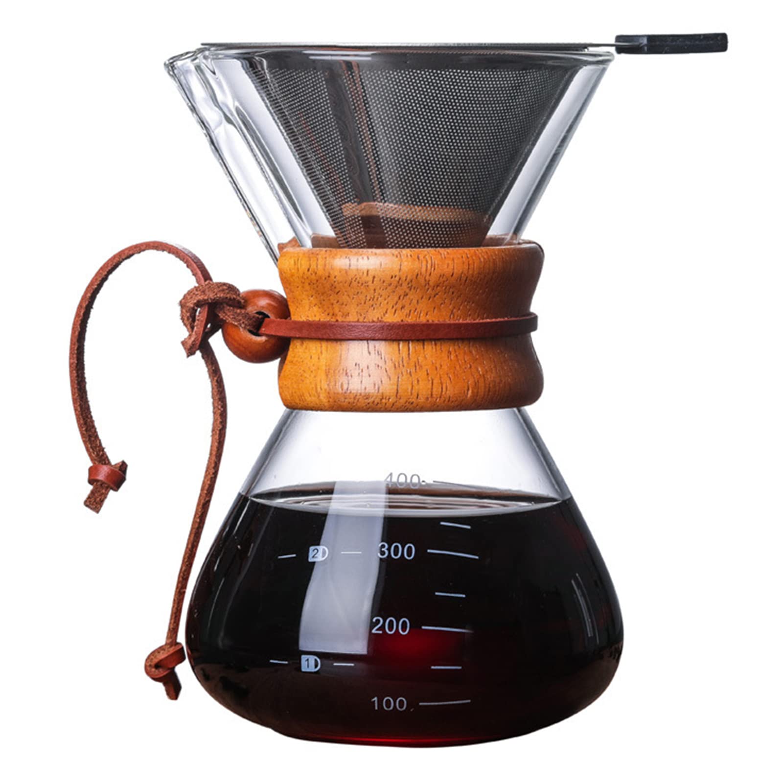Ochine Pour Over Coffee Maker Set - 14oz Glass Dripper with Stainless Steel Reusable Filter | Portable Camping Coffee Pot for Home, Office & Outdoor Use | Perfect for Pour-Over Brewing, Travel & Gifts
