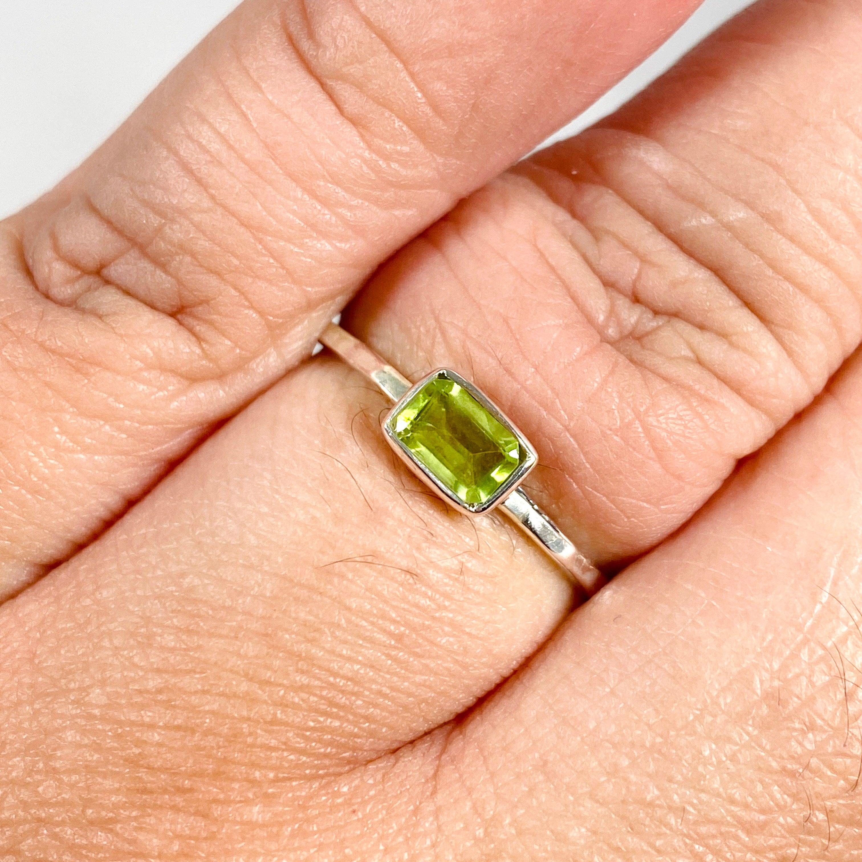 Peridot Rectangular Faceted Fine Band Ring R3793 PER - Elegant Green Gemstone Jewelry for Women, Perfect for Weddings, Anniversaries & Special Occasions