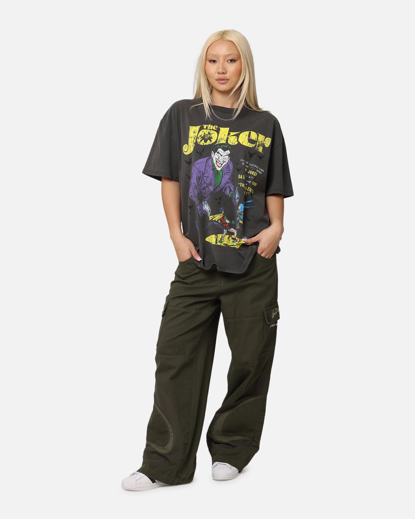 DC Batman The Joker Harley Quinn Vintage Graphic T-Shirt - Black Washed Cotton Tee for Cosplay, Comic Con & Casual Wear