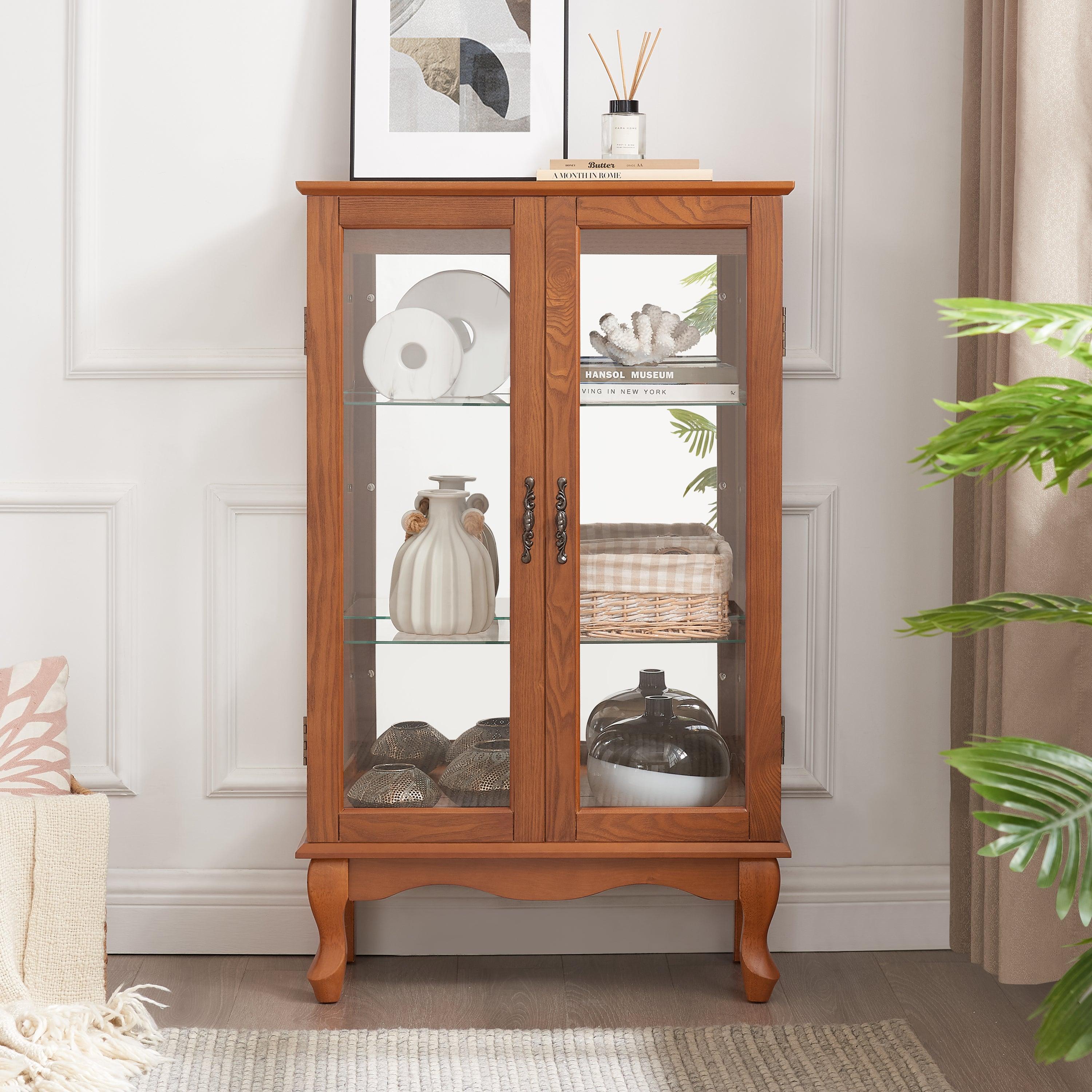 2 Door Curio Cabinet with Tempered Glass & Mirrored Back - LED Lighted Display Case for Living Room, Dining Room, Office - Perfect for Showcasing Collectibles, China, and Home Decor
