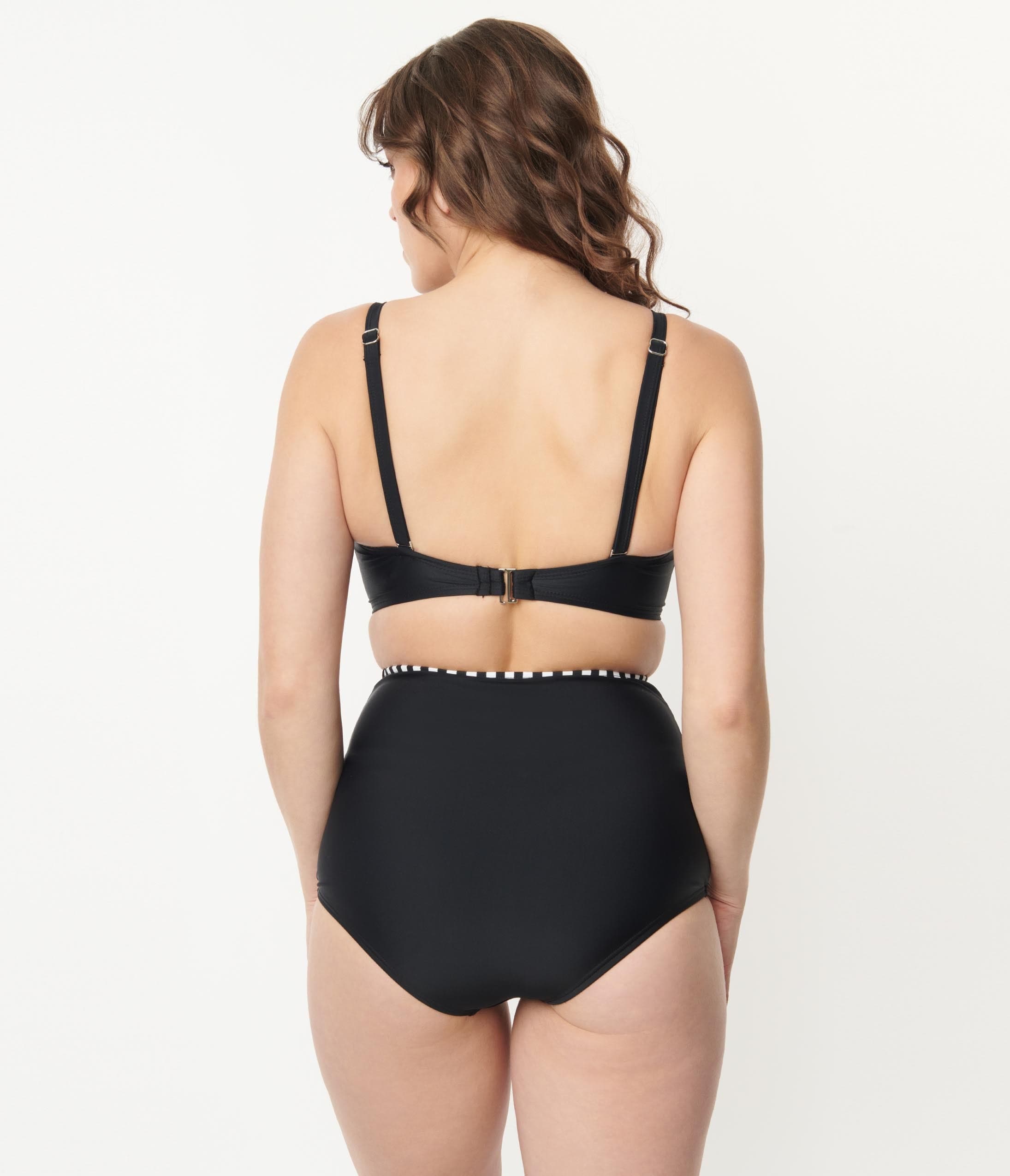 Vintage Black High Waist Hatteras Swim Bottoms for Women - Retro Bathing Suit Bottom with Adjustable Ties - Perfect for Beach, Pool & Summer Vacations