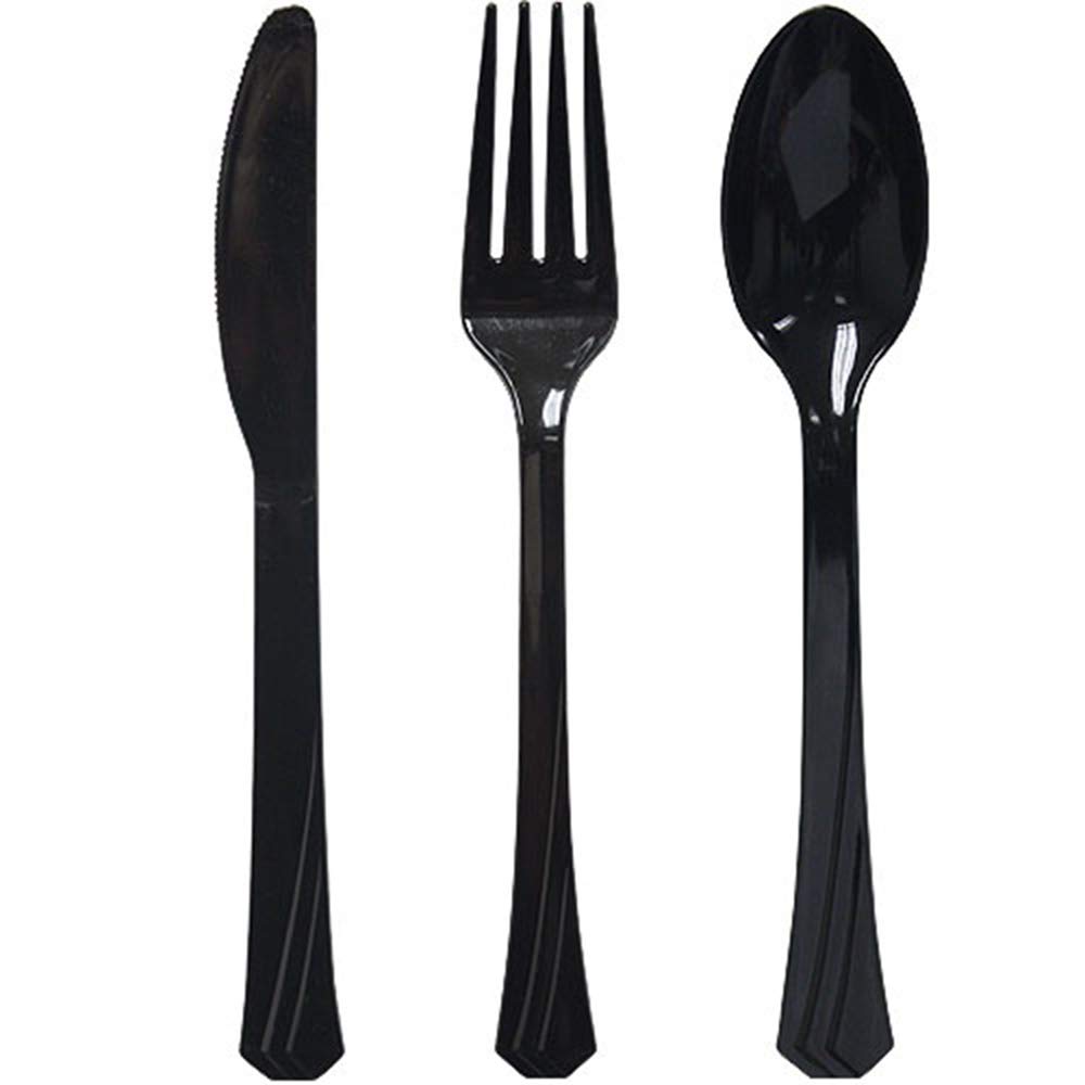 Premium Tiger Chef Gold Silver & Black Plastic Flatware Set - 192 Forks, 192 Teaspoons, 192 Knives (576-Piece) for New Year Parties, Weddings & Special Events - Heavyweight Disposable Cutlery for Elegant Dining