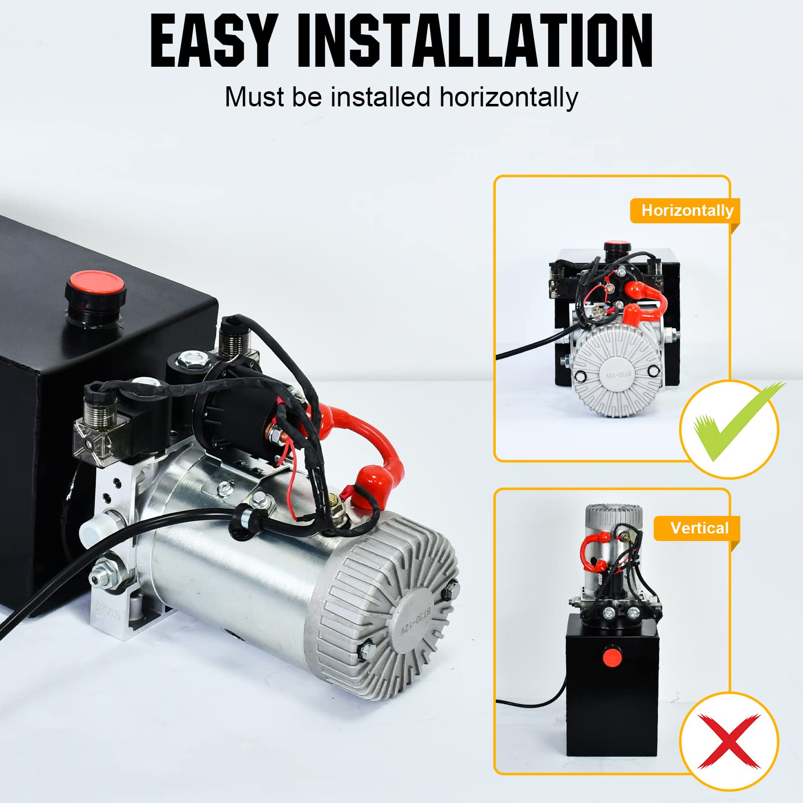 DC HOUSE Electric Hydraulic Pump Unit with Metal Reservoir for Dump Trailer - Double Acting 10 Quart | Heavy Duty Hydraulic System for Dump Trailers, Construction Equipment & Farm Machinery